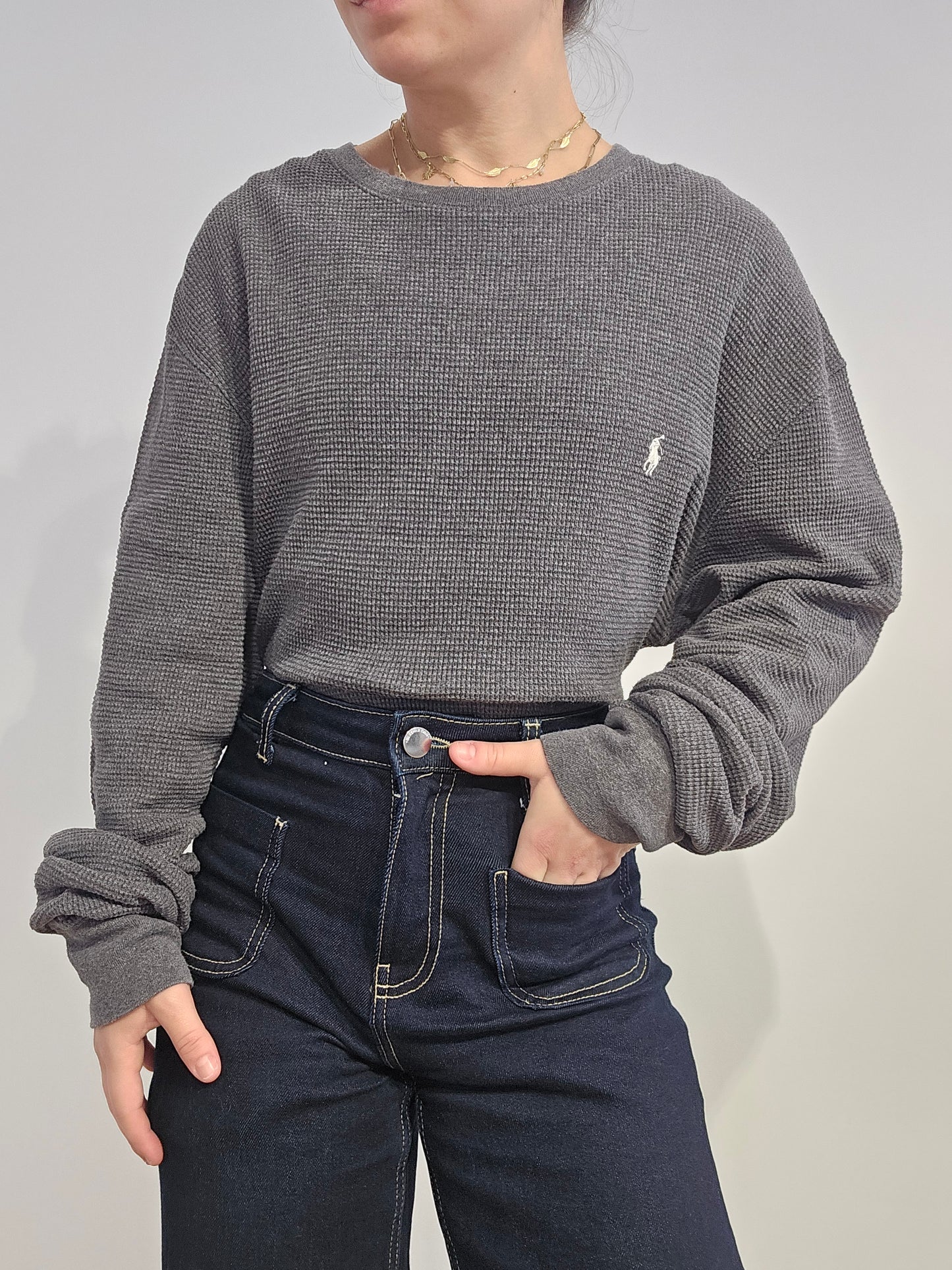 Pull léger en coton gris - XL