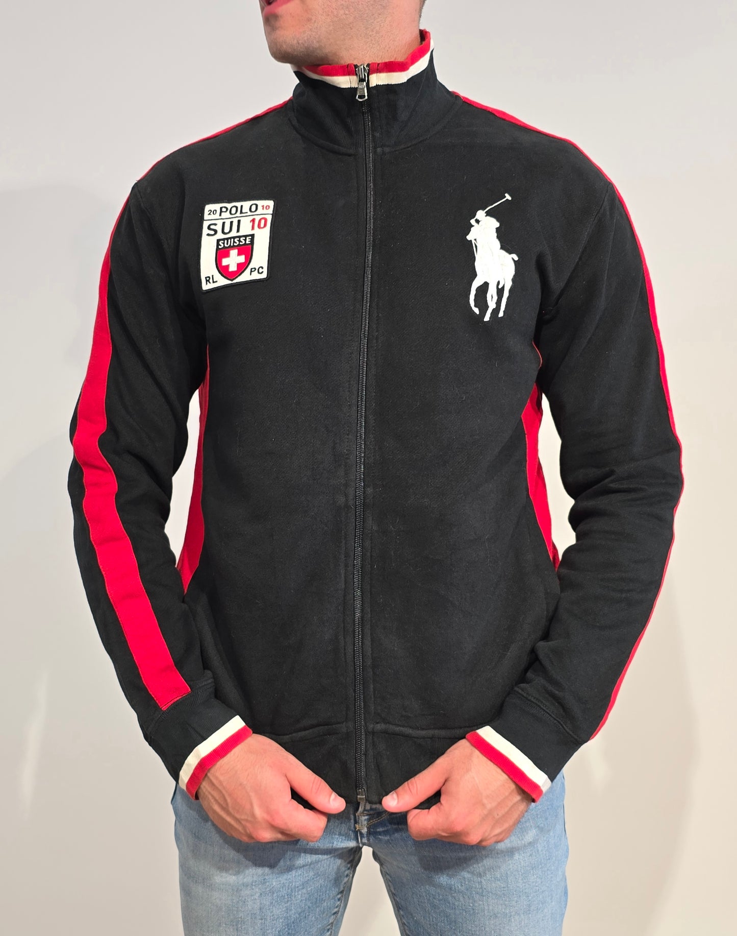 Veste en coton noir et rouge - M