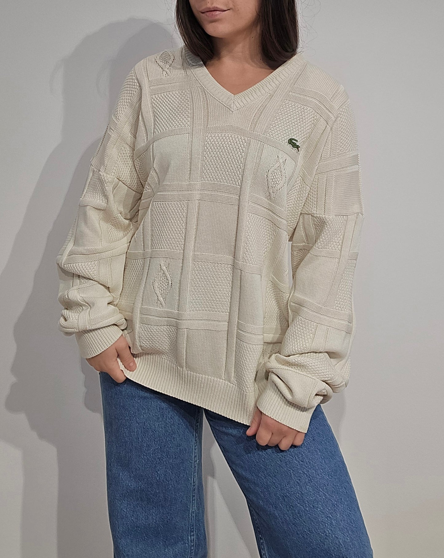 Pull col V crème des années 80'- XL