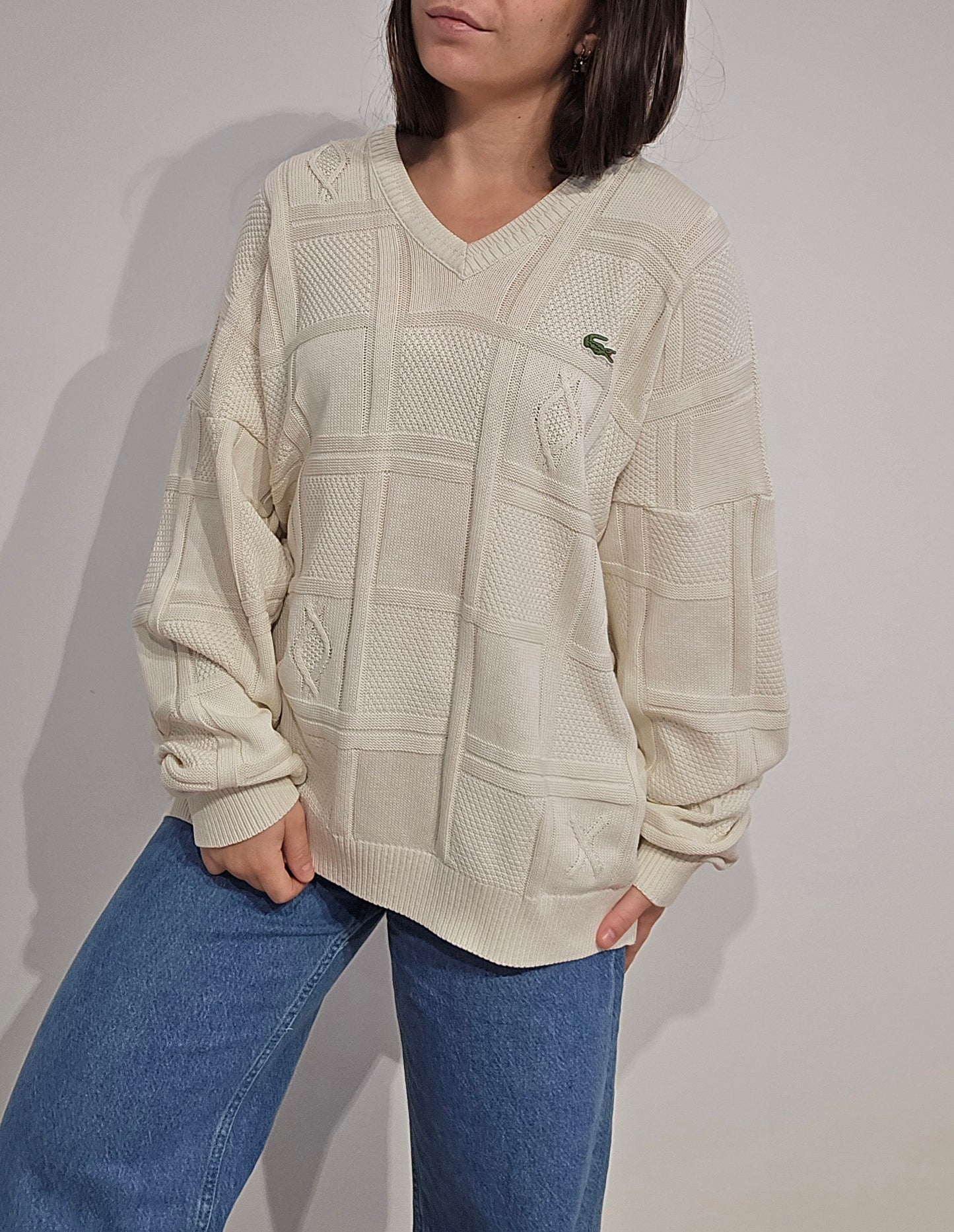 Pull col V crème des années 80'- XL