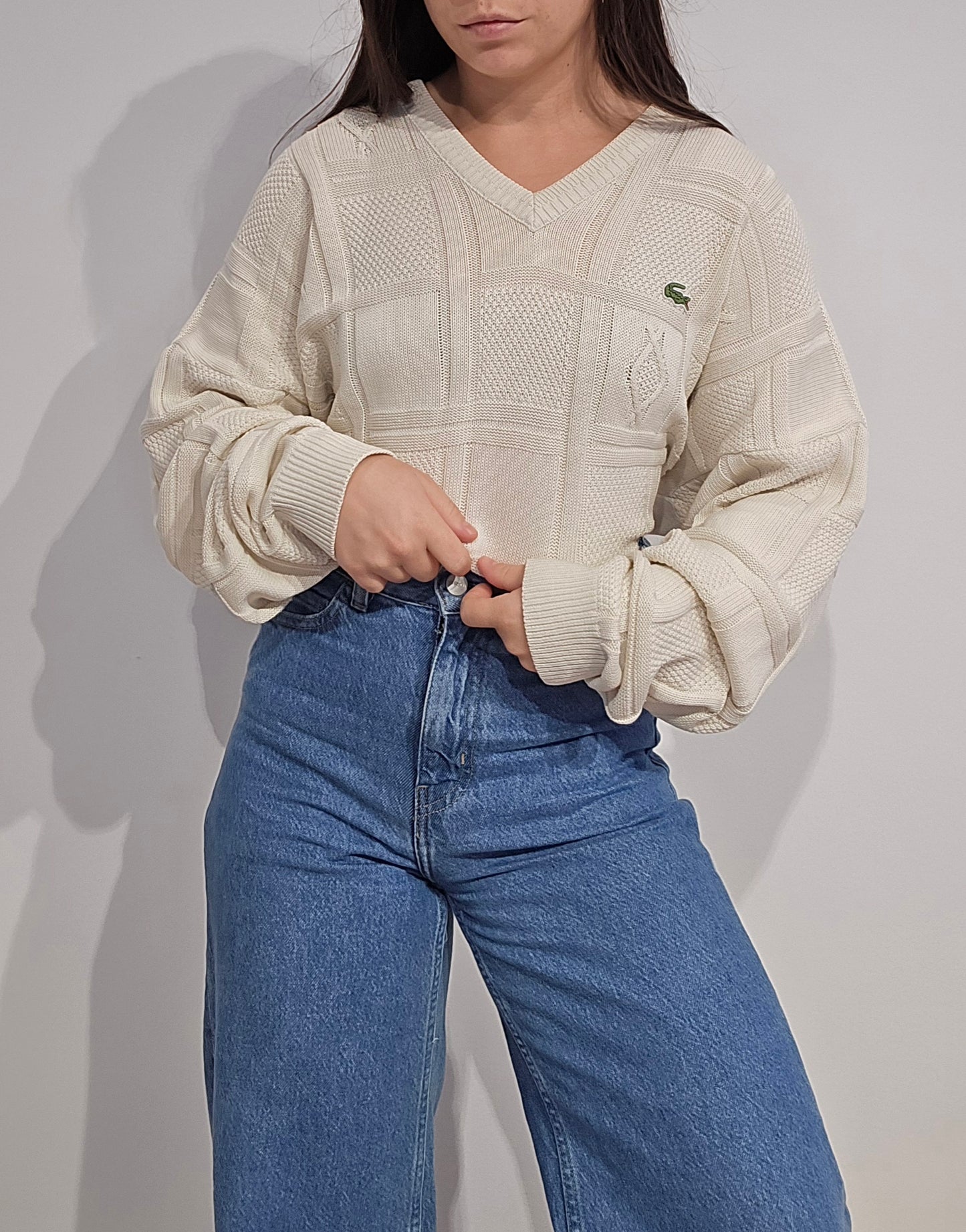 Pull col V crème des années 80'- XL