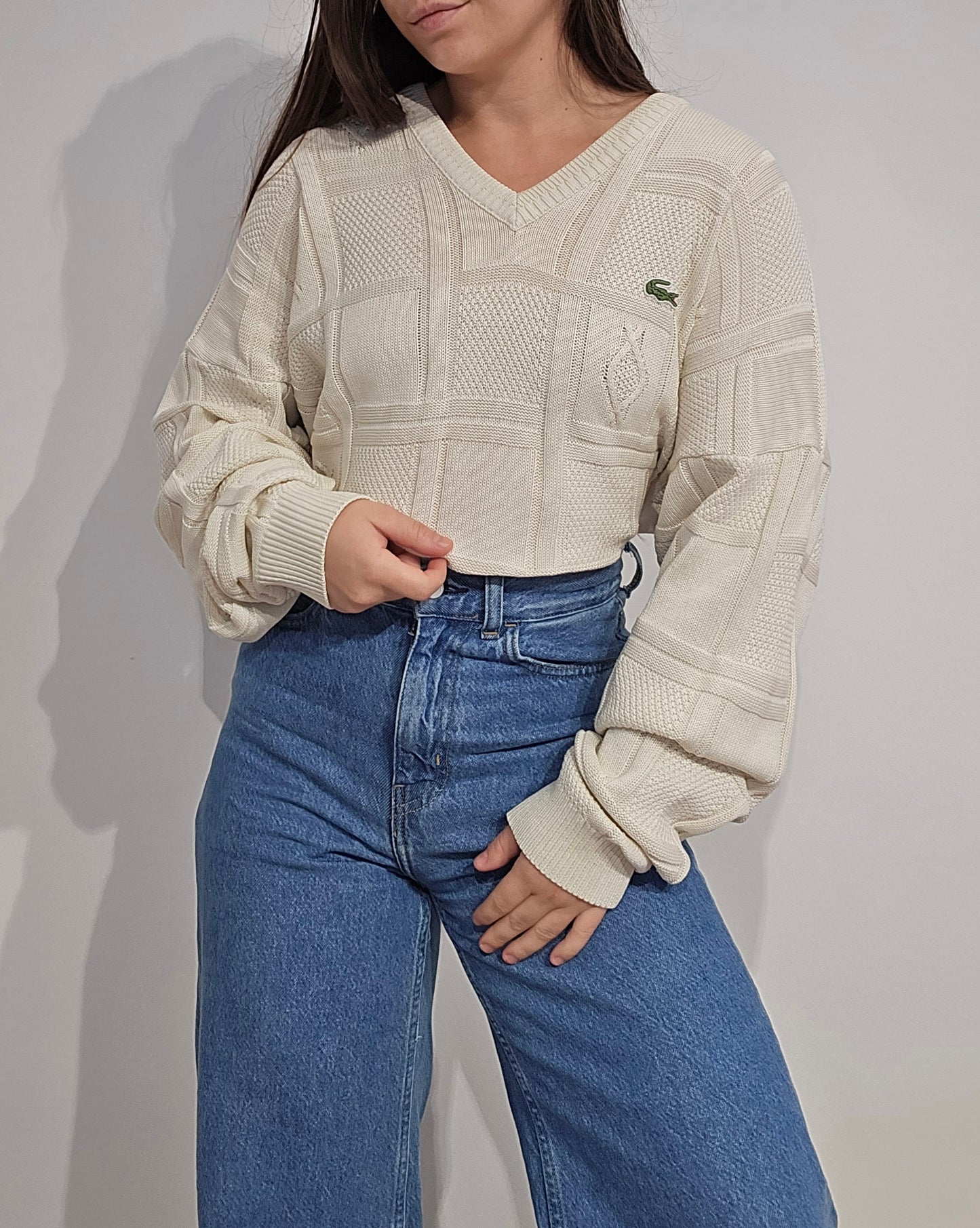 Pull col V crème des années 80'- XL