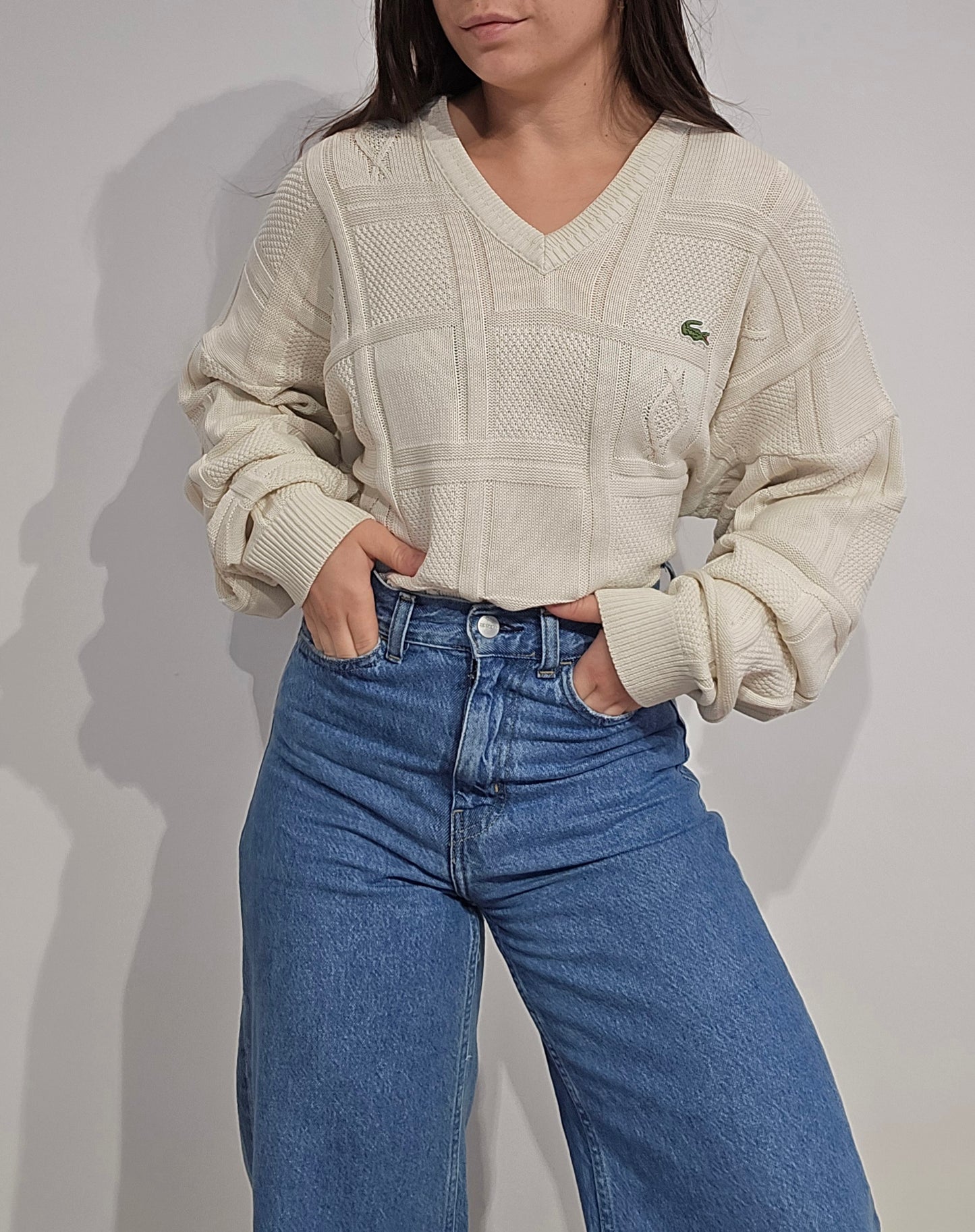 Pull col V crème des années 80'- XL