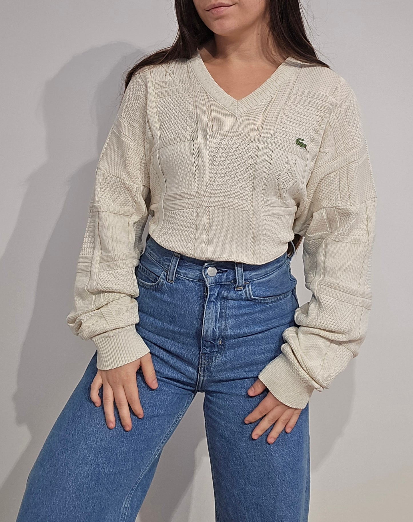 Pull col V crème des années 80'- XL