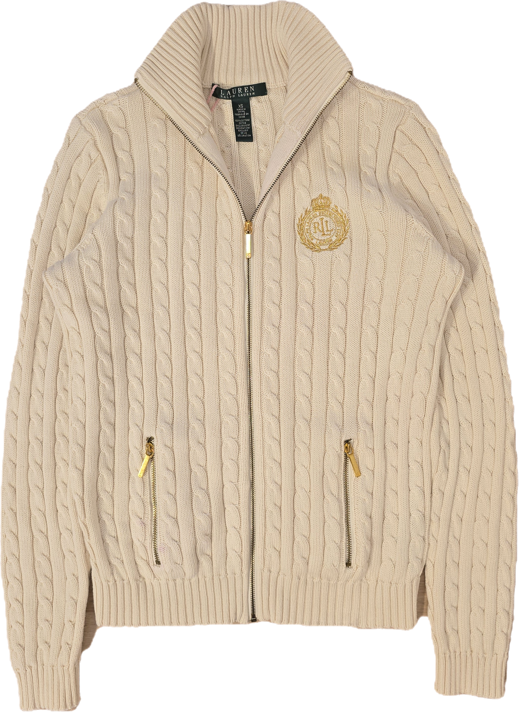 Veste en maille torsadée crème brodée - XS