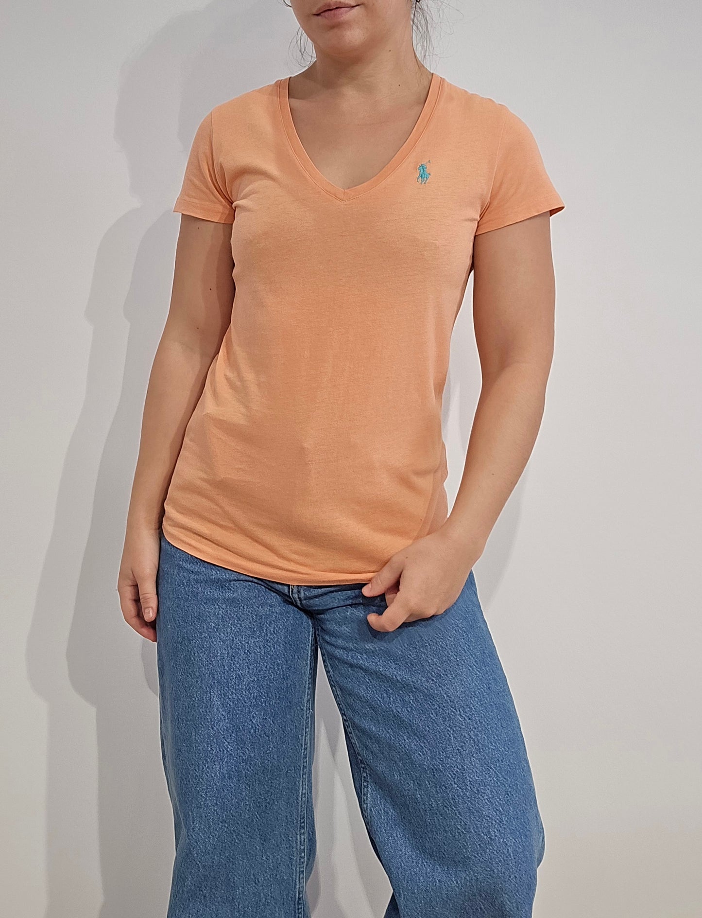 Tee-shirt col V en coton orange - XS