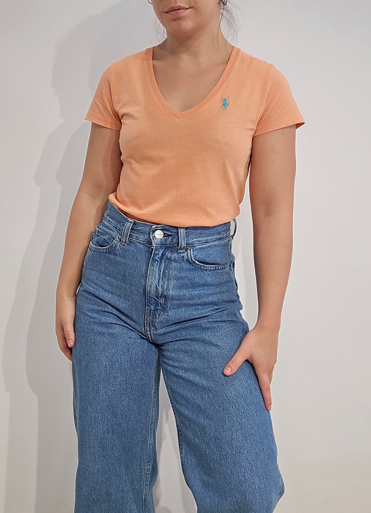 Tee-shirt col V en coton orange - XS