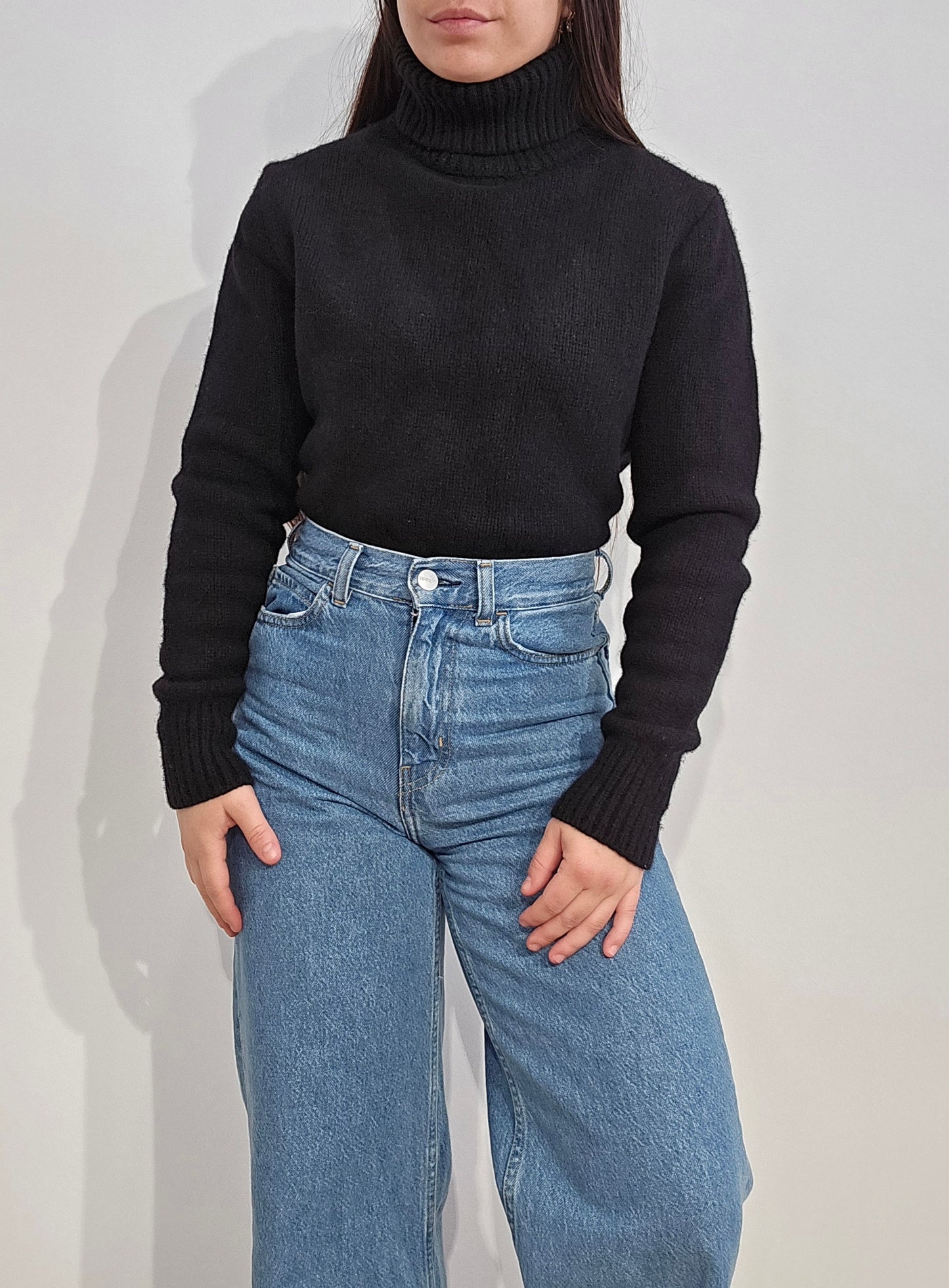 Pull col roulé en laine noir - XS/S