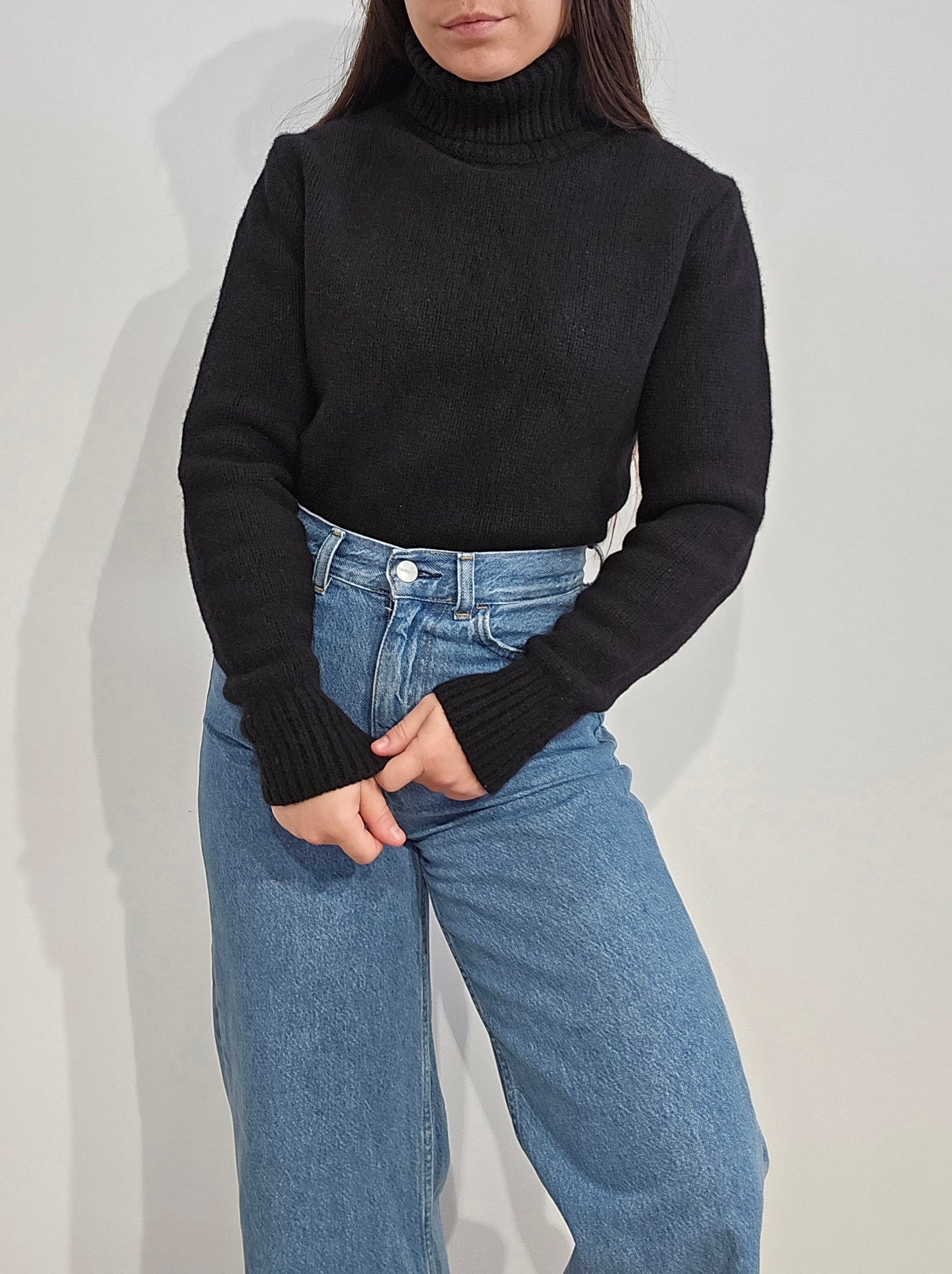 Pull col roulé en laine noir - XS/S