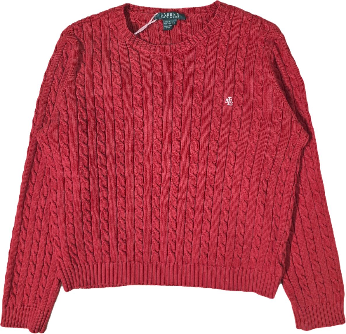Pull col rond en maille torsadée rouge collection RLR - L