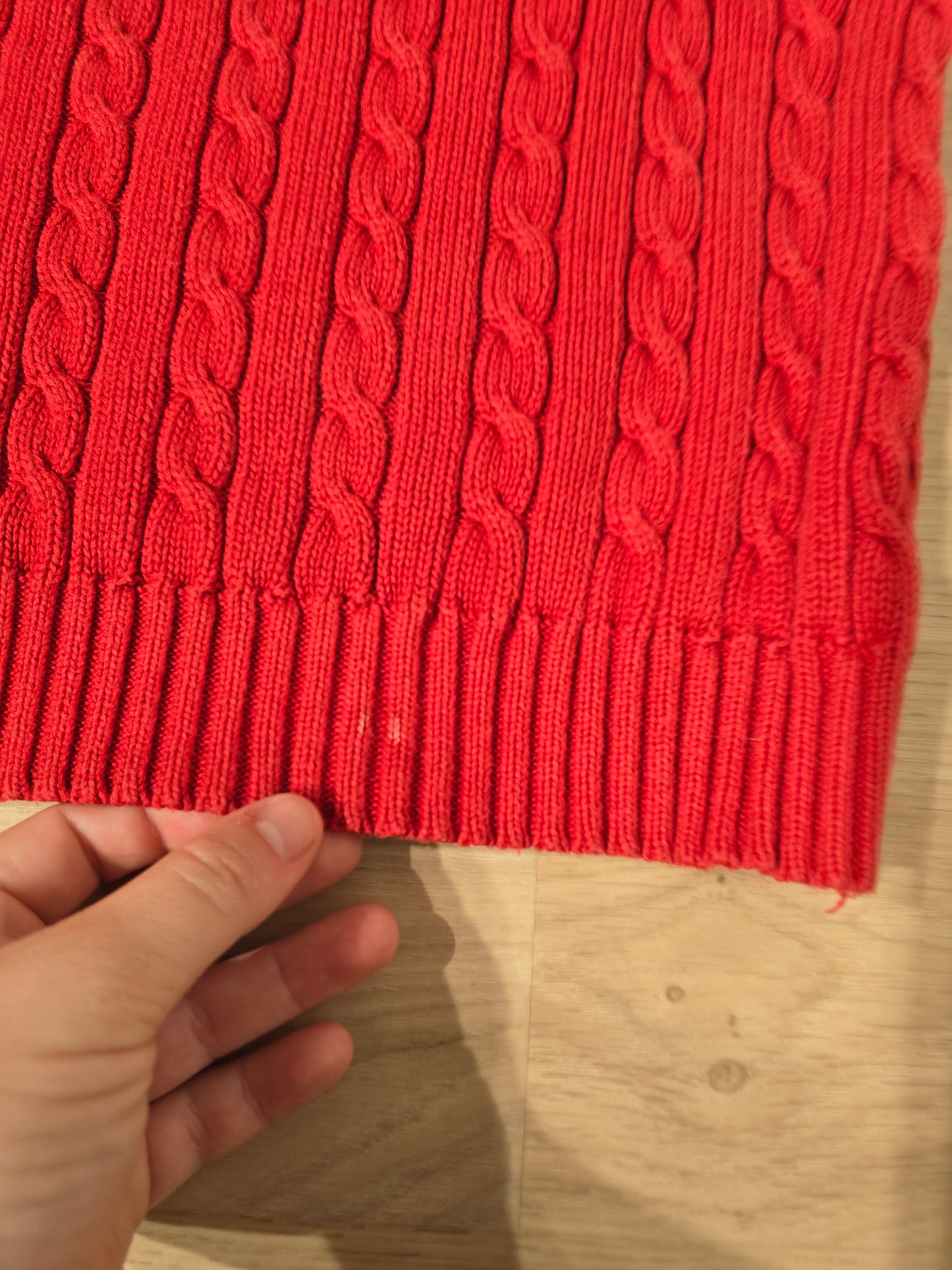 Pull col rond en maille torsadée rouge collection RLR - L