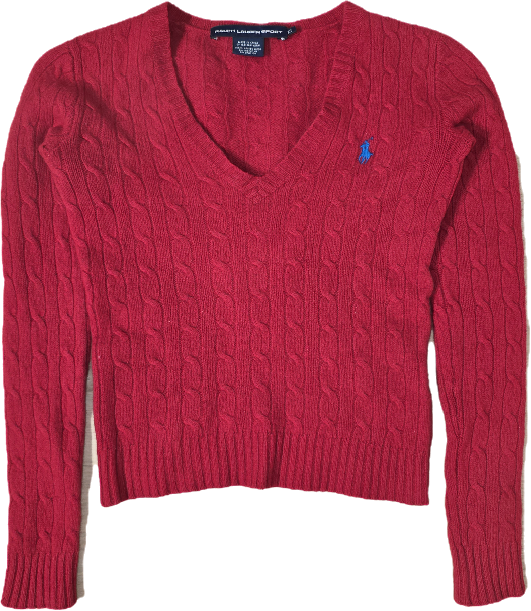 Pull col V en maille torsadée rouge - XXS