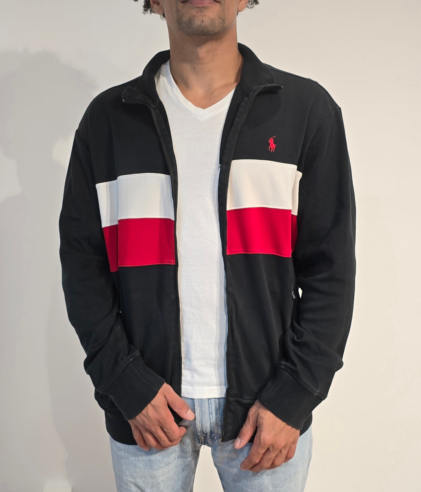 Veste en coton noir et rouge - L