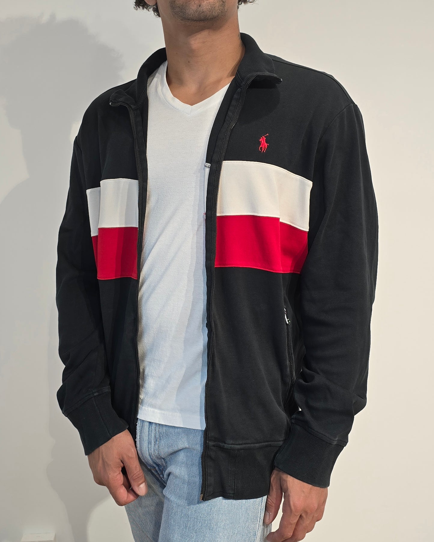 Veste en coton noir et rouge - L