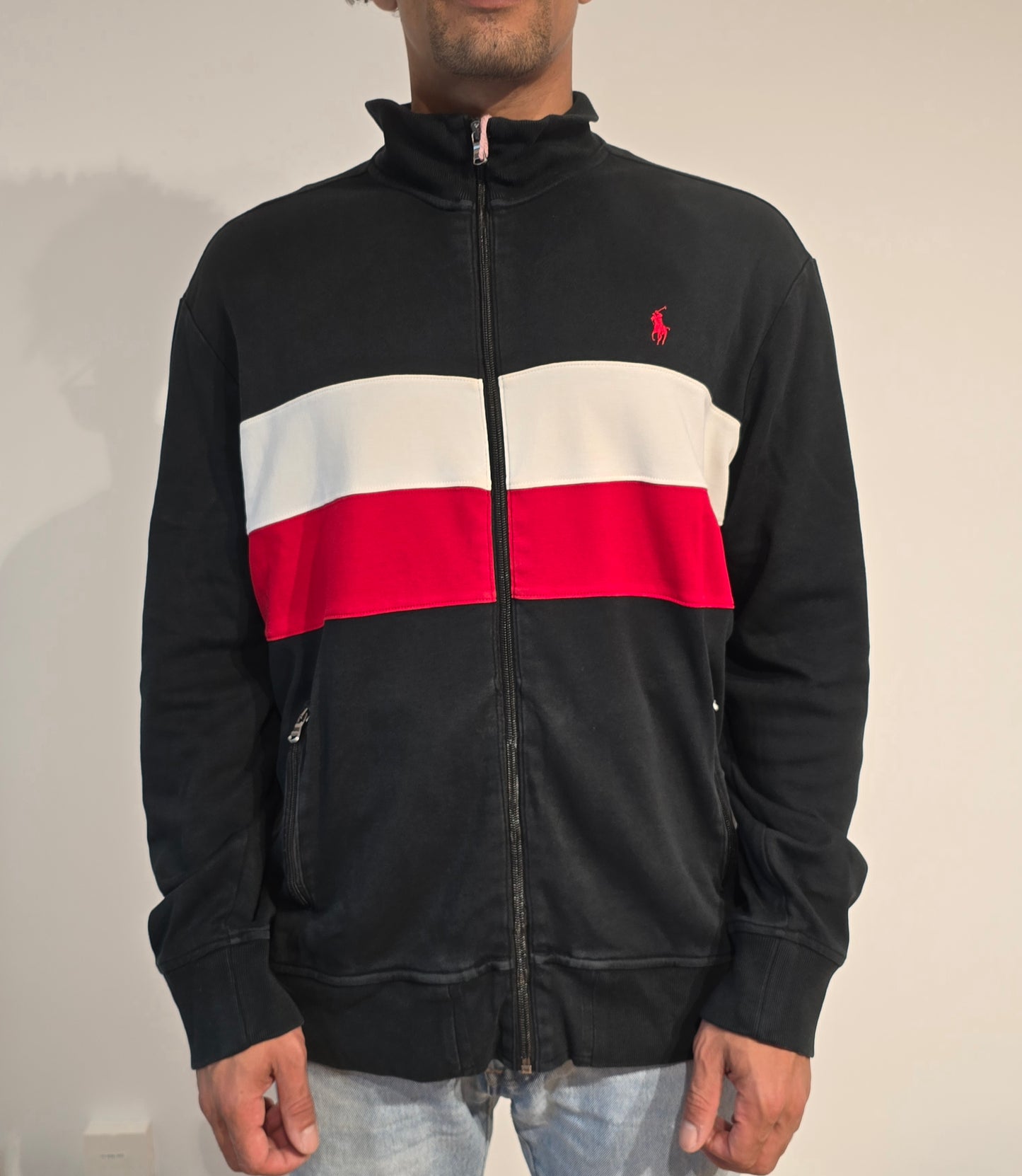 Veste en coton noir et rouge - L