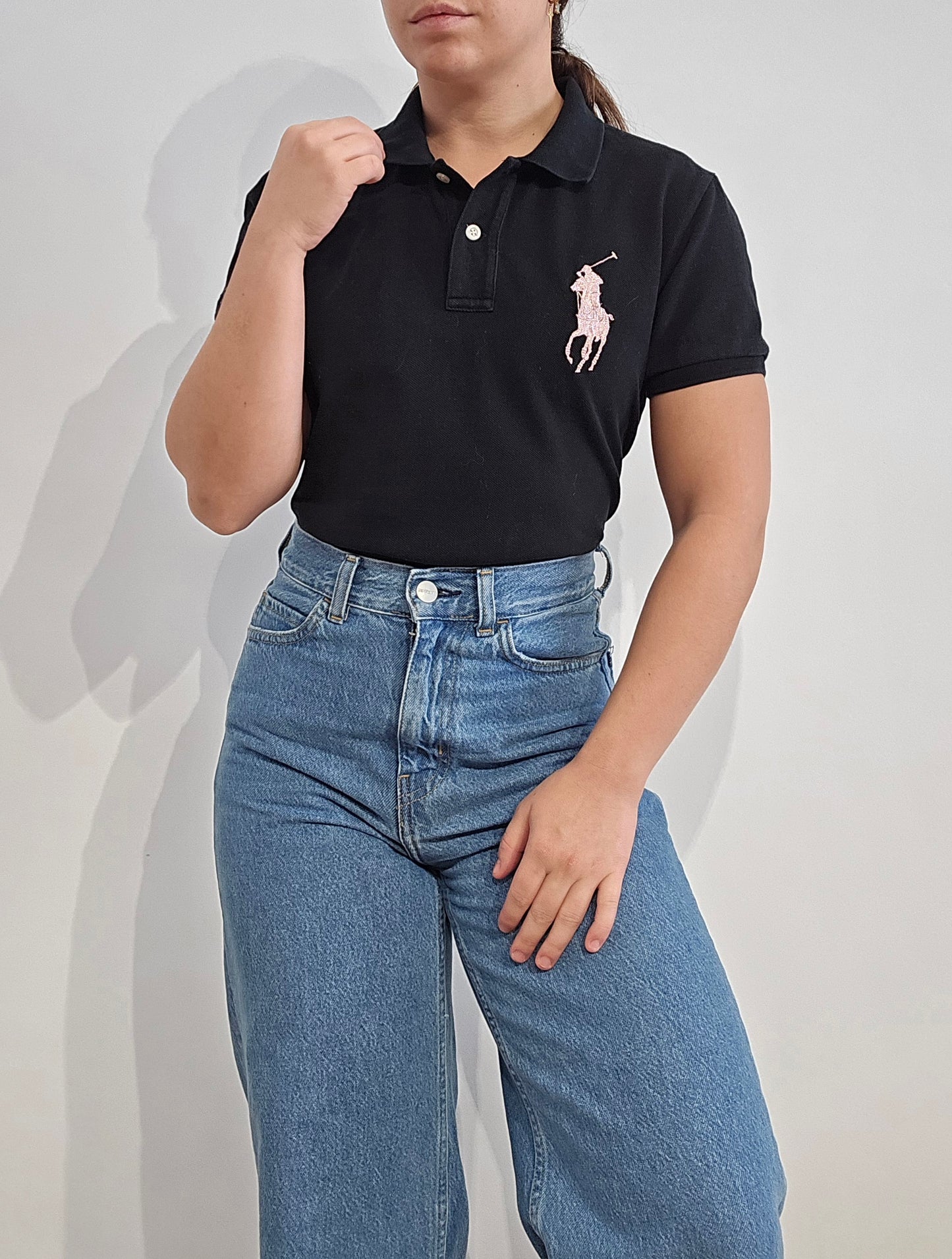 Polo skinny fit collection Pink Pony en coton noir - S