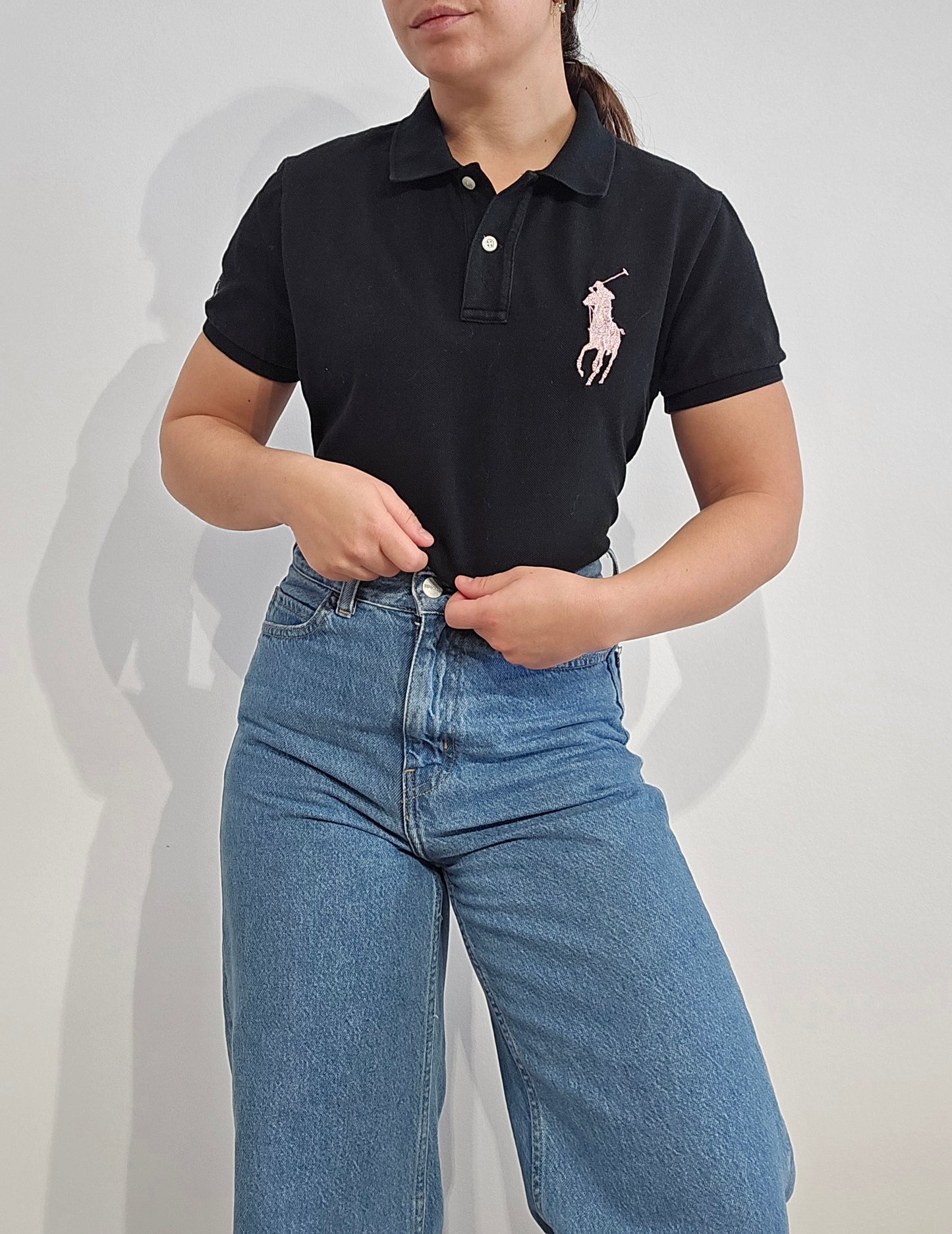 Polo skinny fit collection Pink Pony en coton noir - S