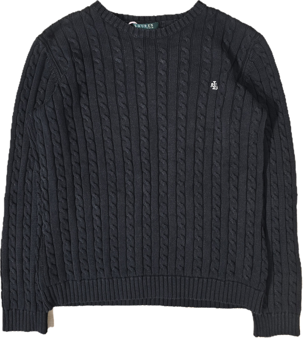 Pull col rond en maille torsadée noir collection RLR - M