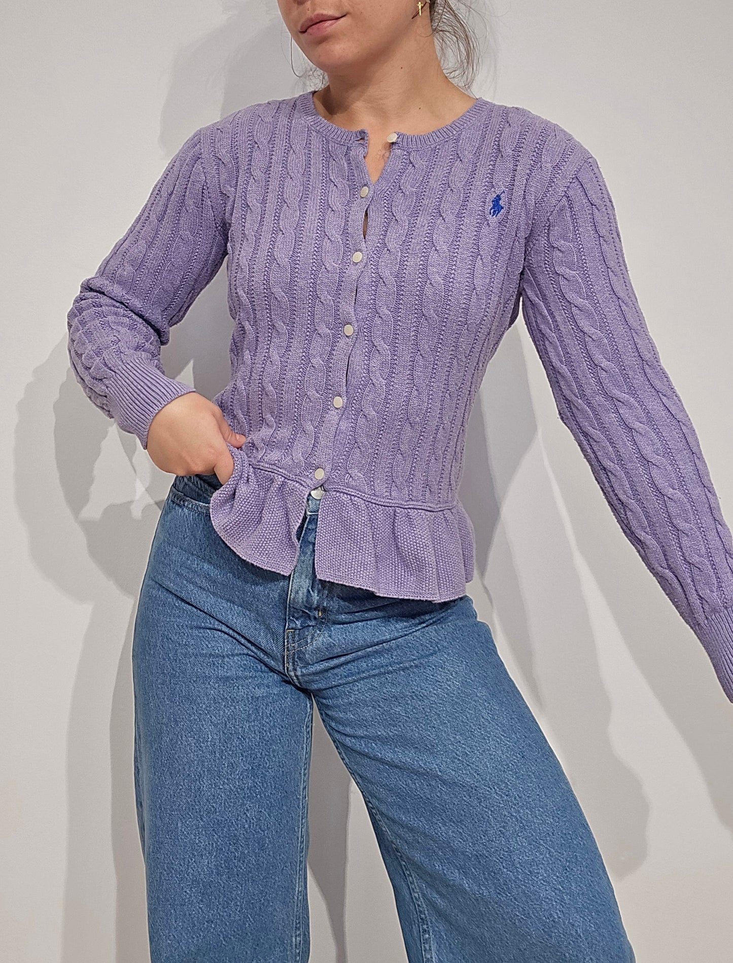 Cardigan en maille torsadée lila - XS