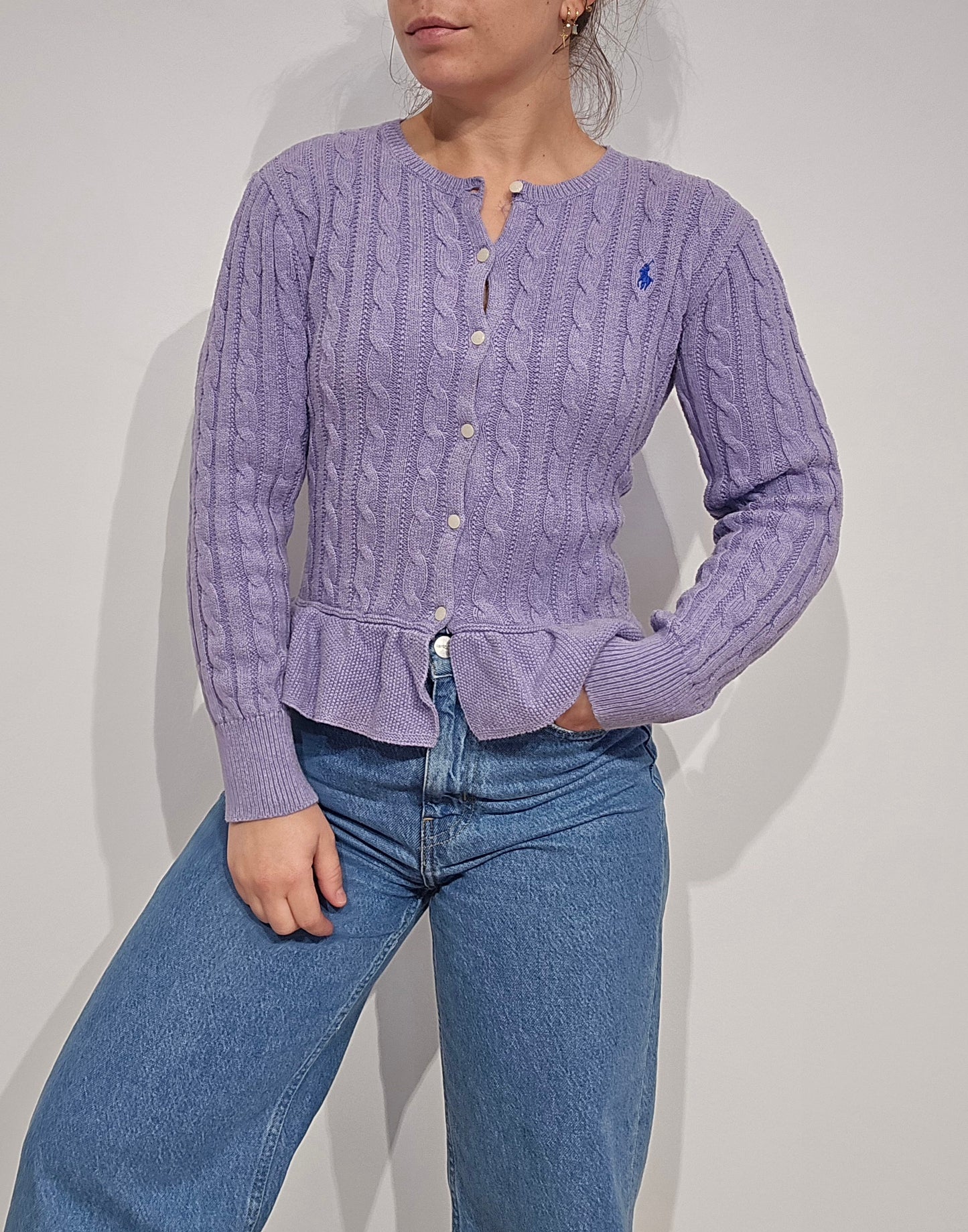 Cardigan en maille torsadée lila - XS
