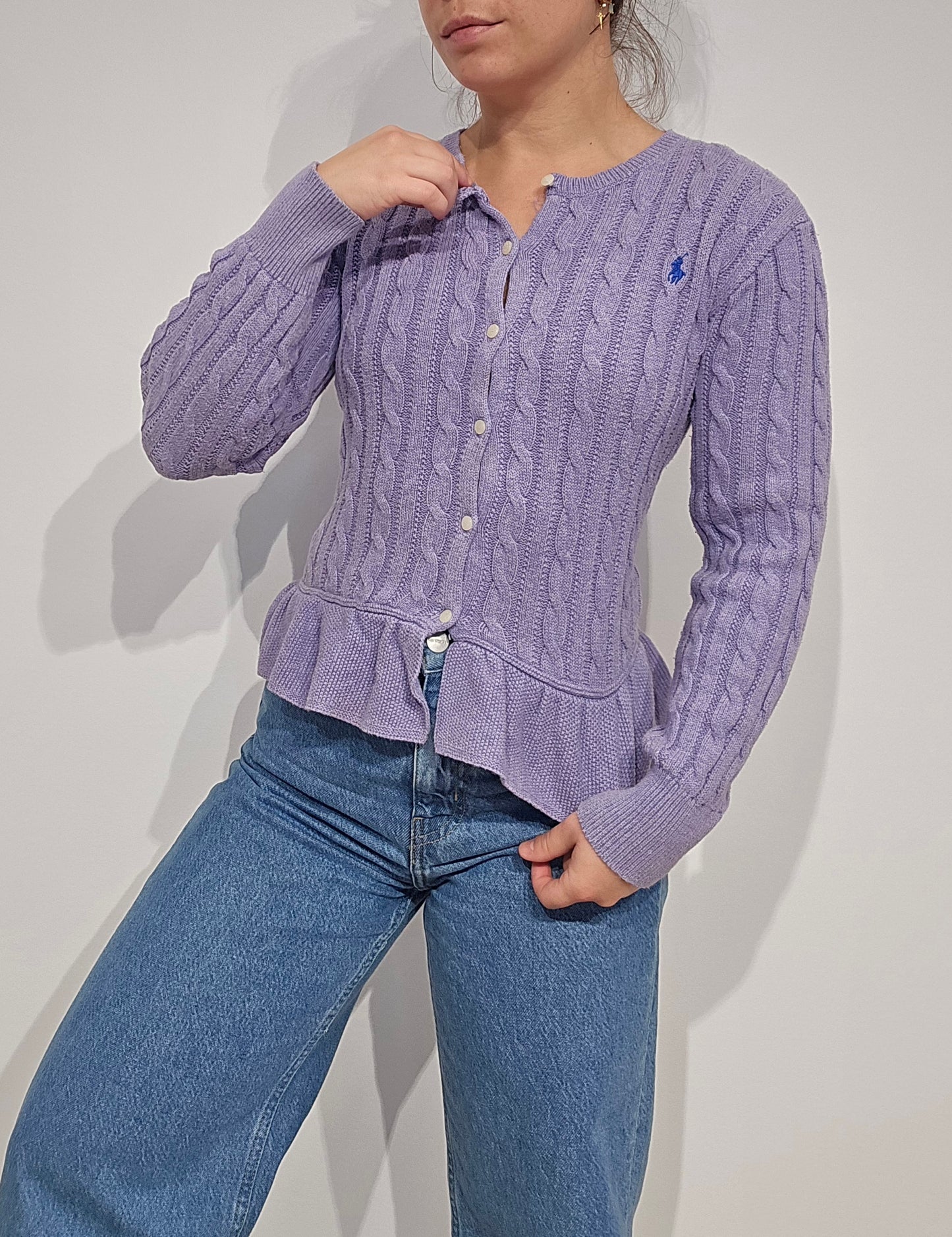 Cardigan en maille torsadée lila - XS