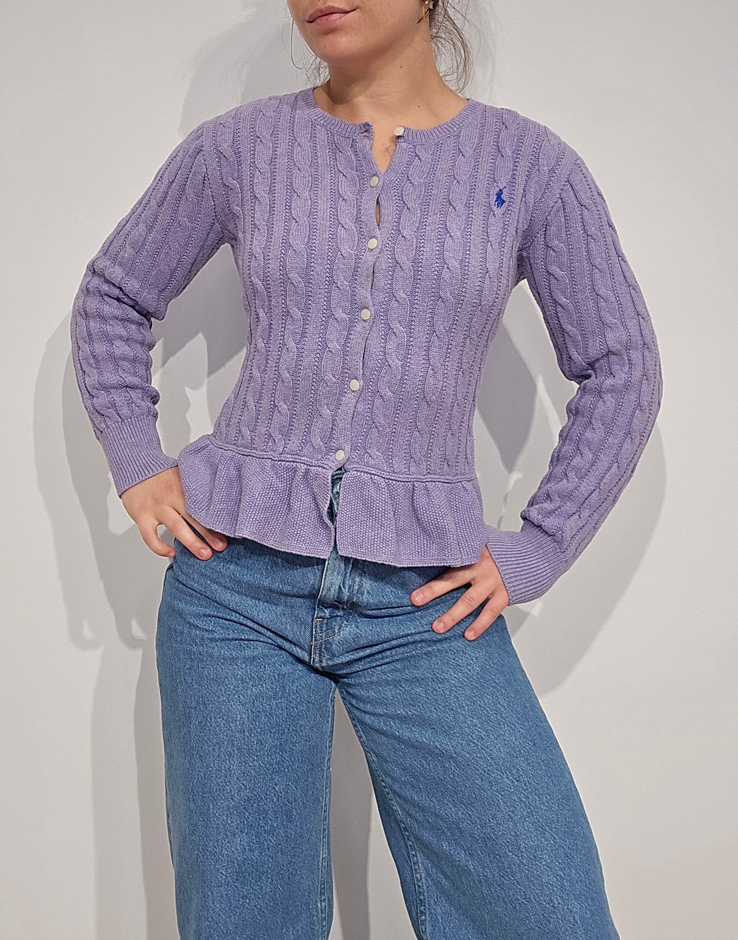 Cardigan en maille torsadée lila - XS