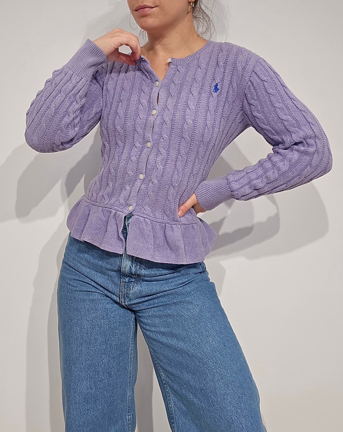 Cardigan en maille torsadée lila - XS