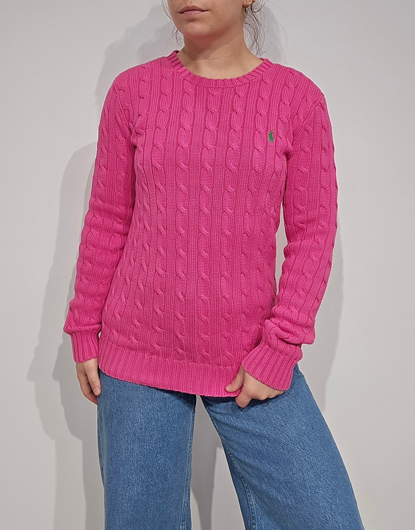 Pull en maille torsadée fushia - S