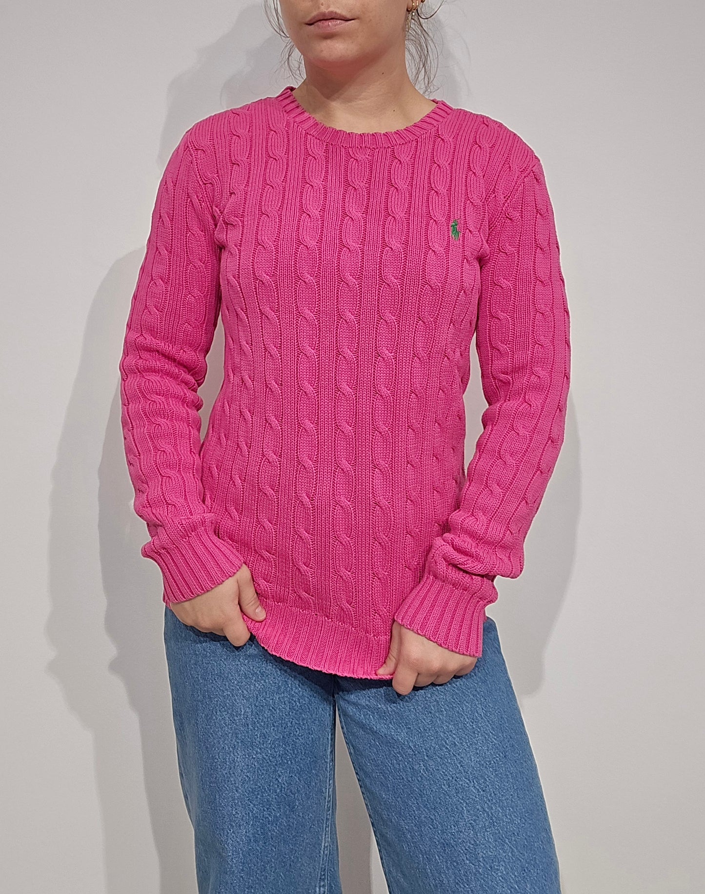 Pull en maille torsadée fushia - S