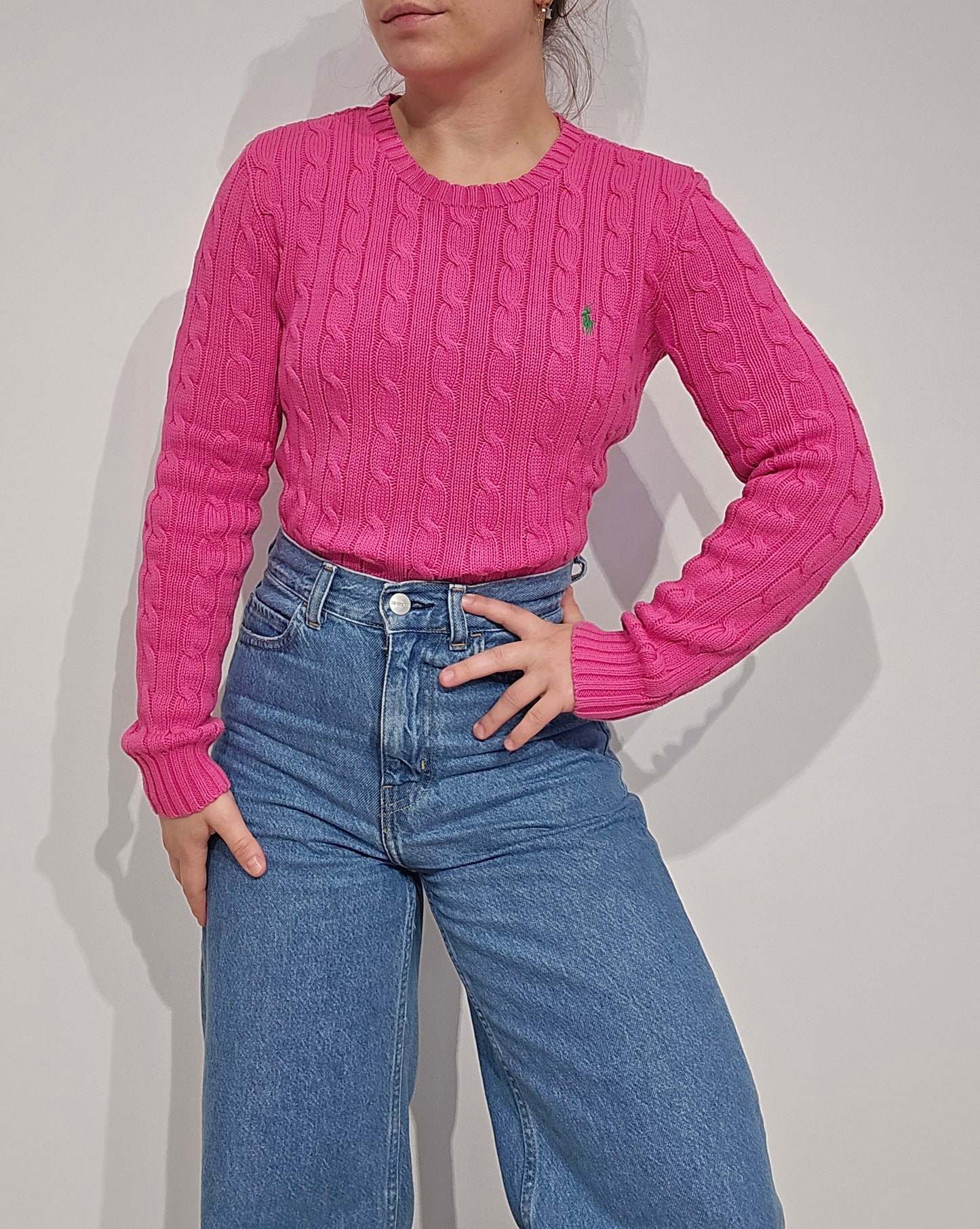 Pull en maille torsadée fushia - S