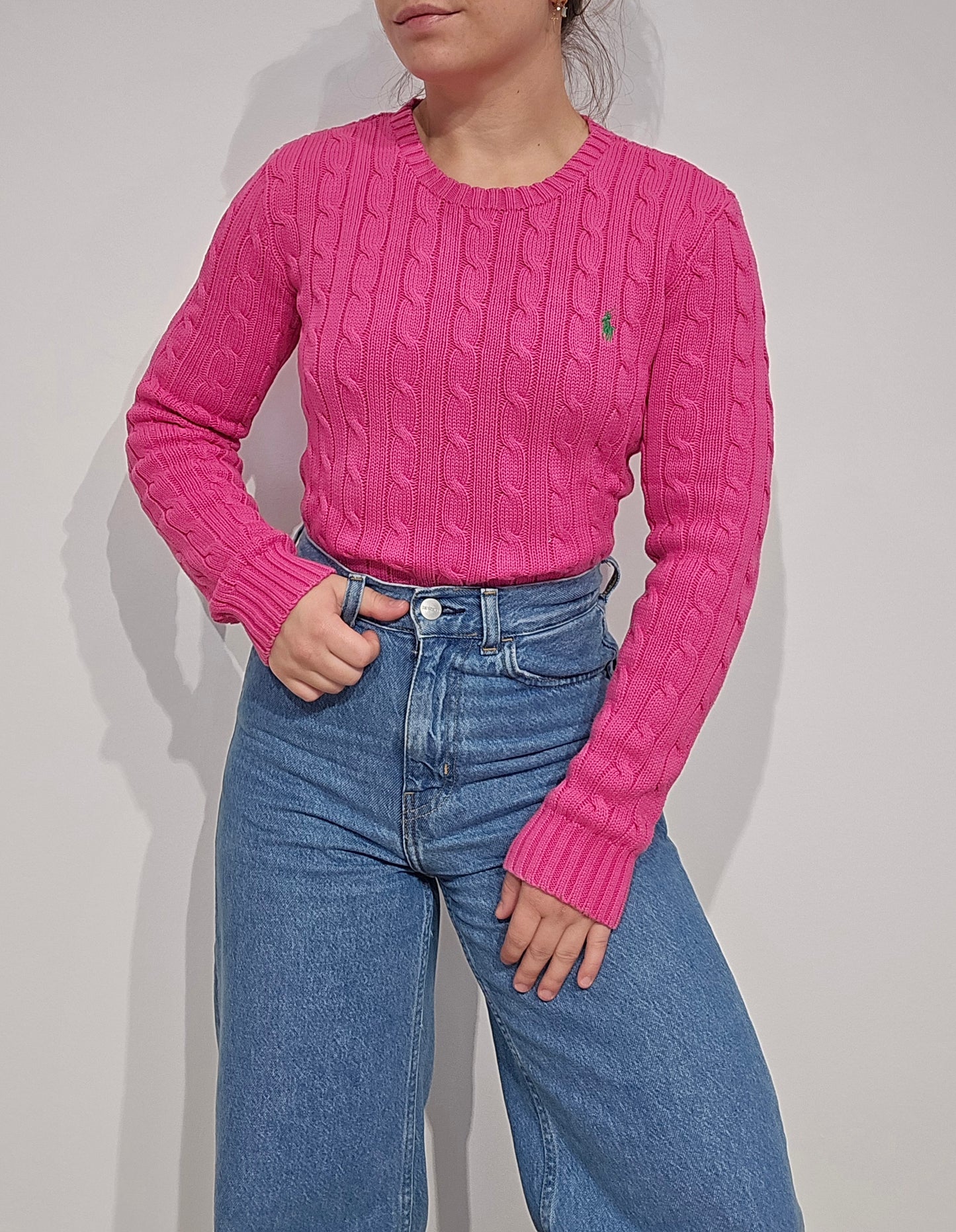 Pull en maille torsadée fushia - S