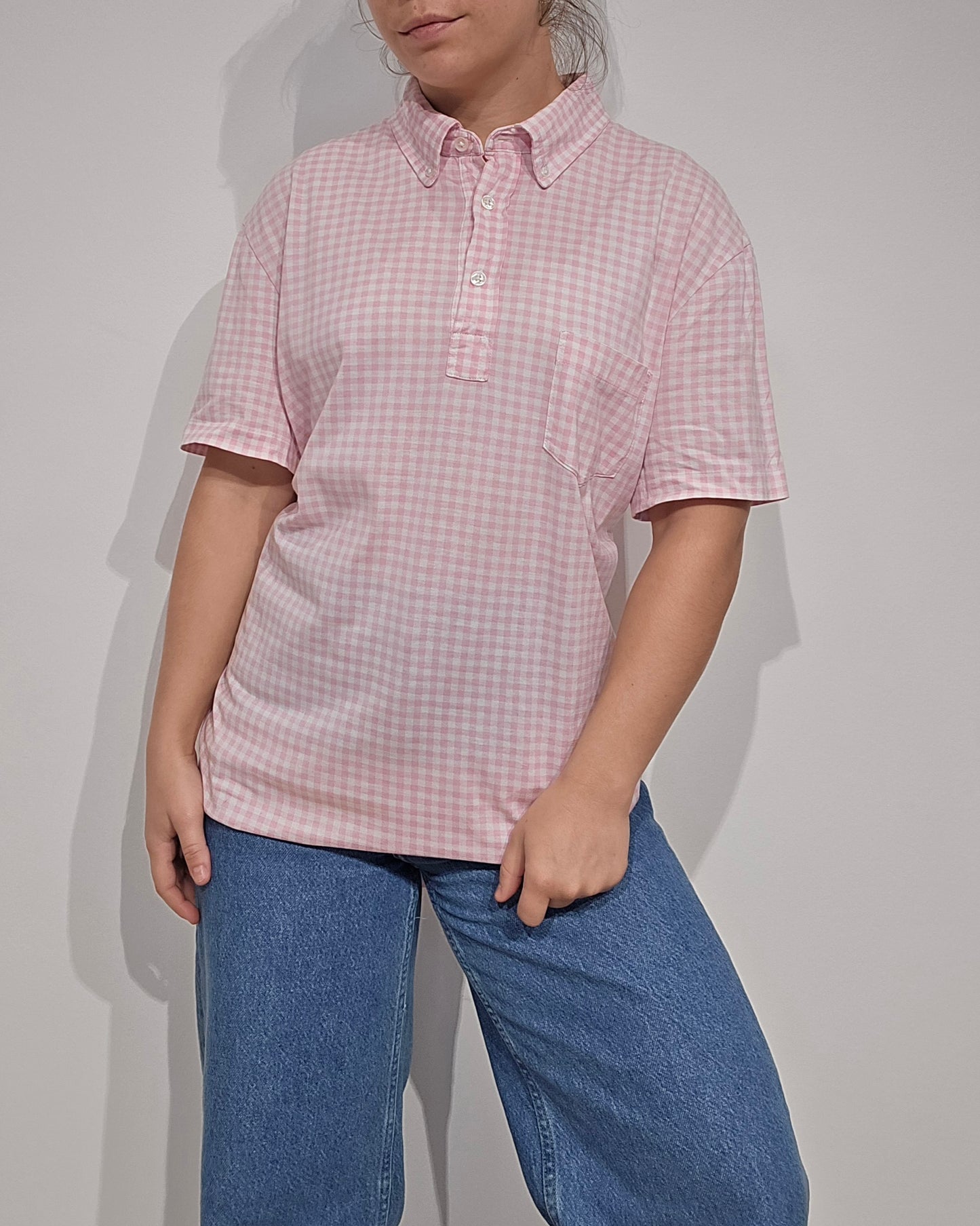 Polo à carreaux rose - XL