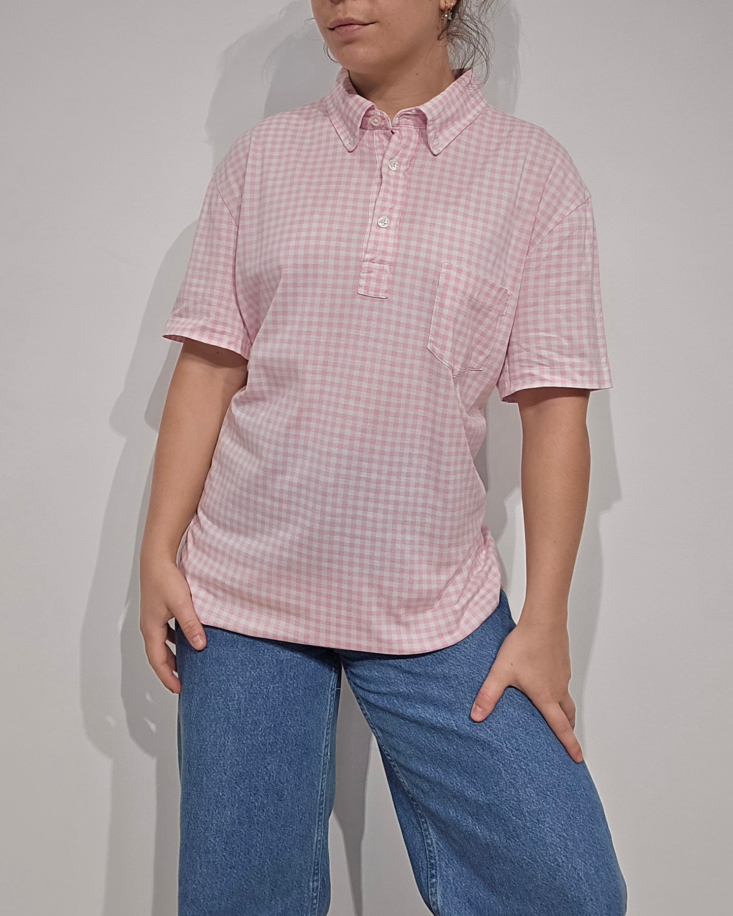 Polo à carreaux rose - XL