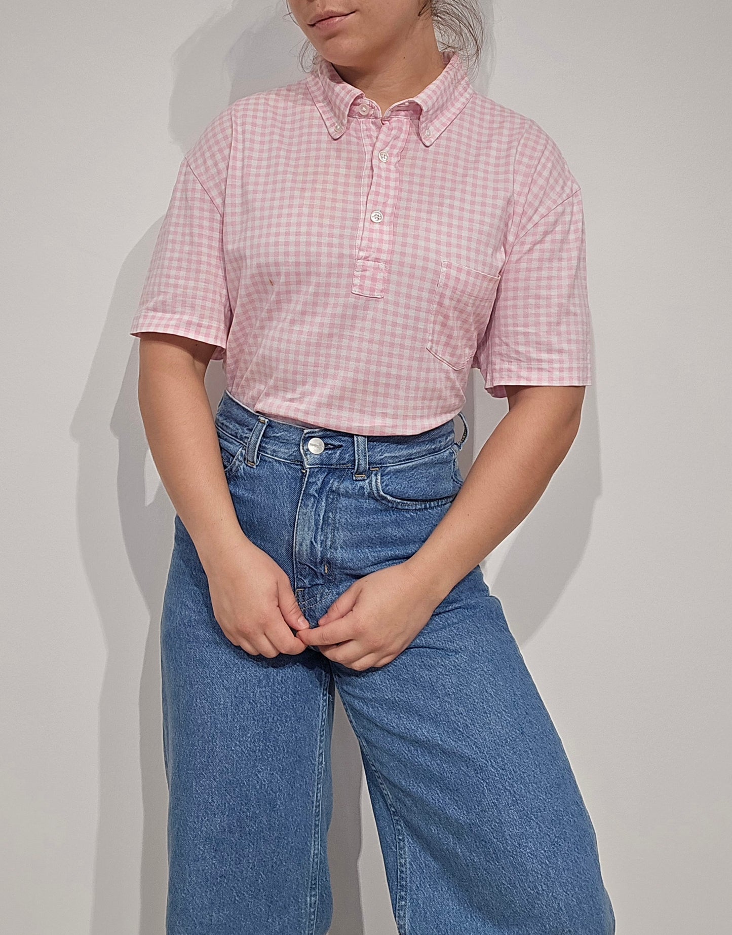 Polo à carreaux rose - XL