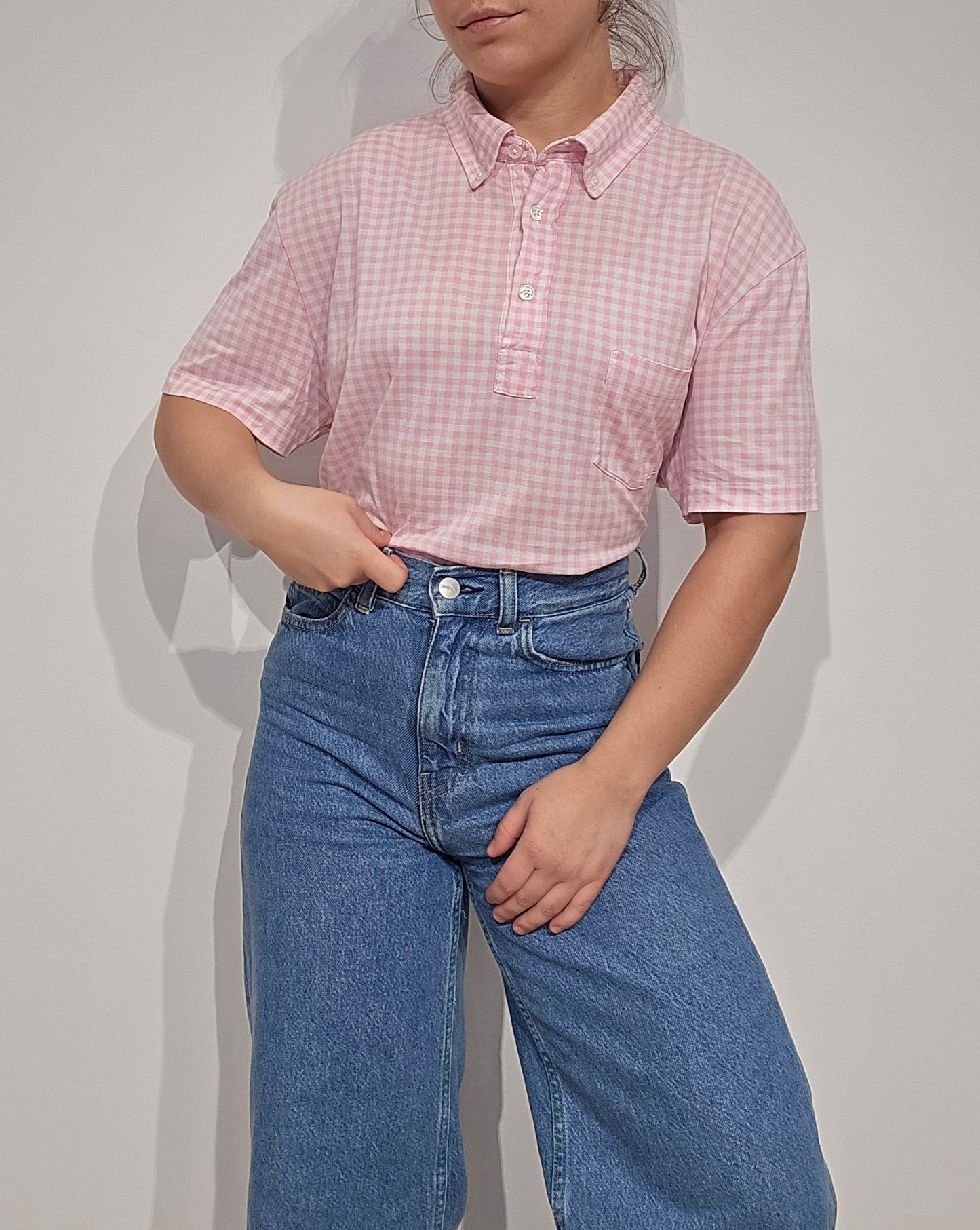 Polo à carreaux rose - XL