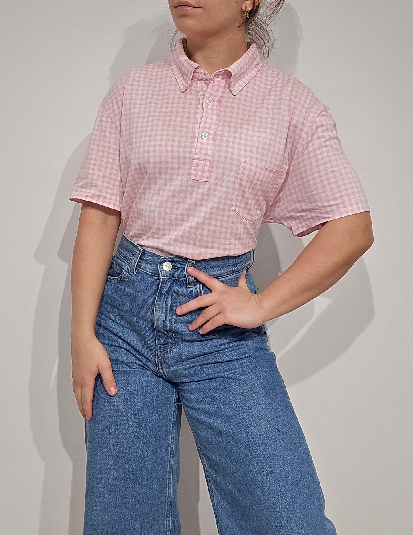 Polo à carreaux rose - XL