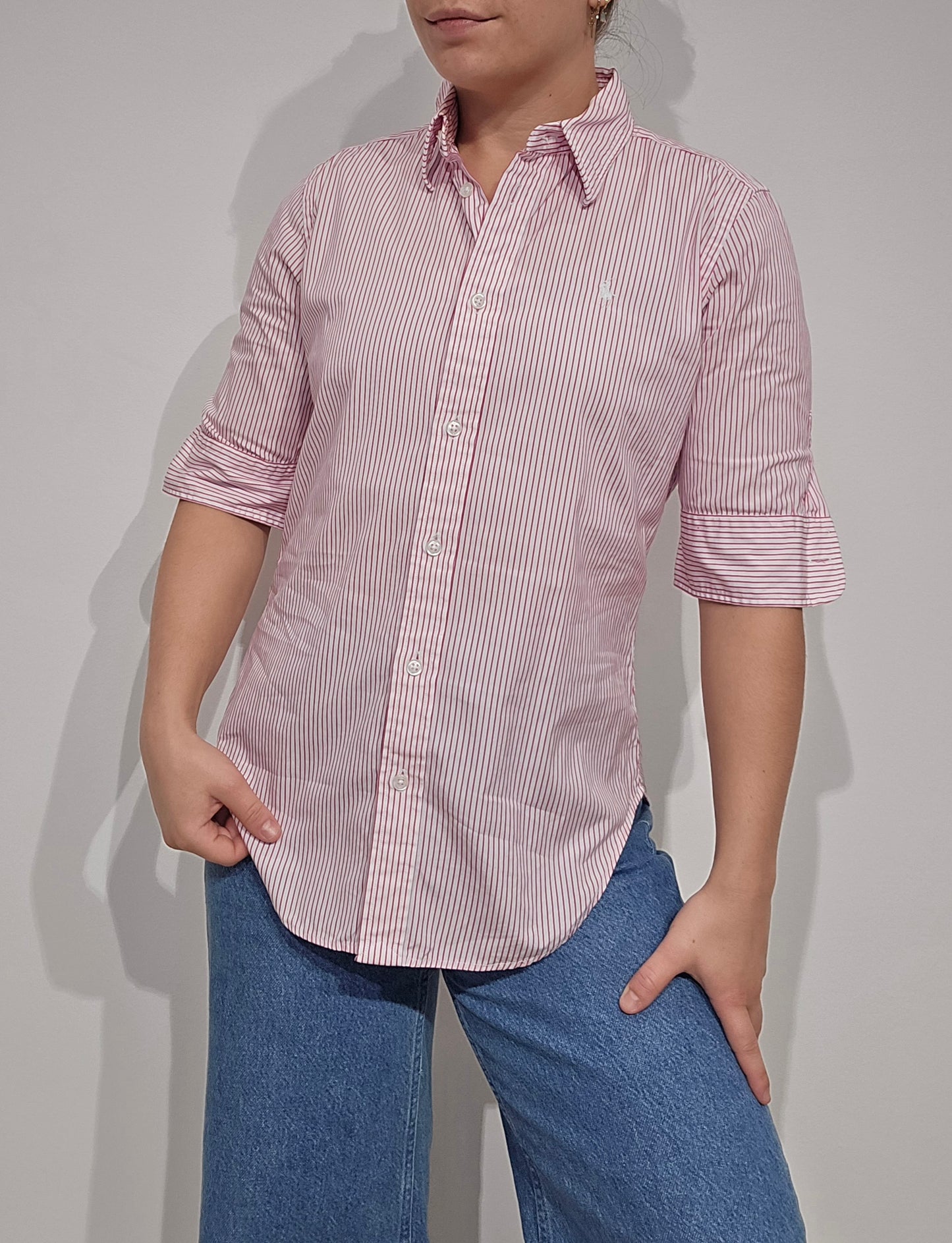 Chemise silm fit à rayures rose - XS