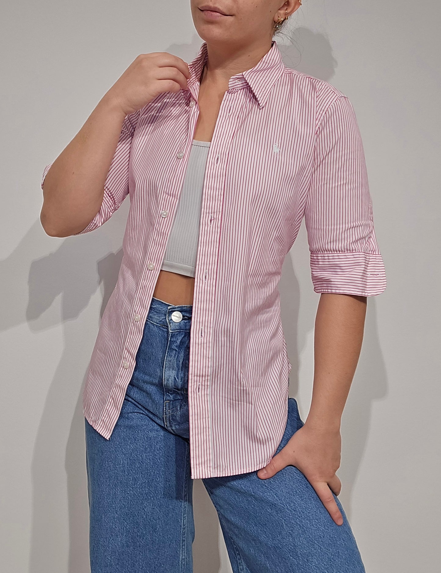 Chemise silm fit à rayures rose - XS