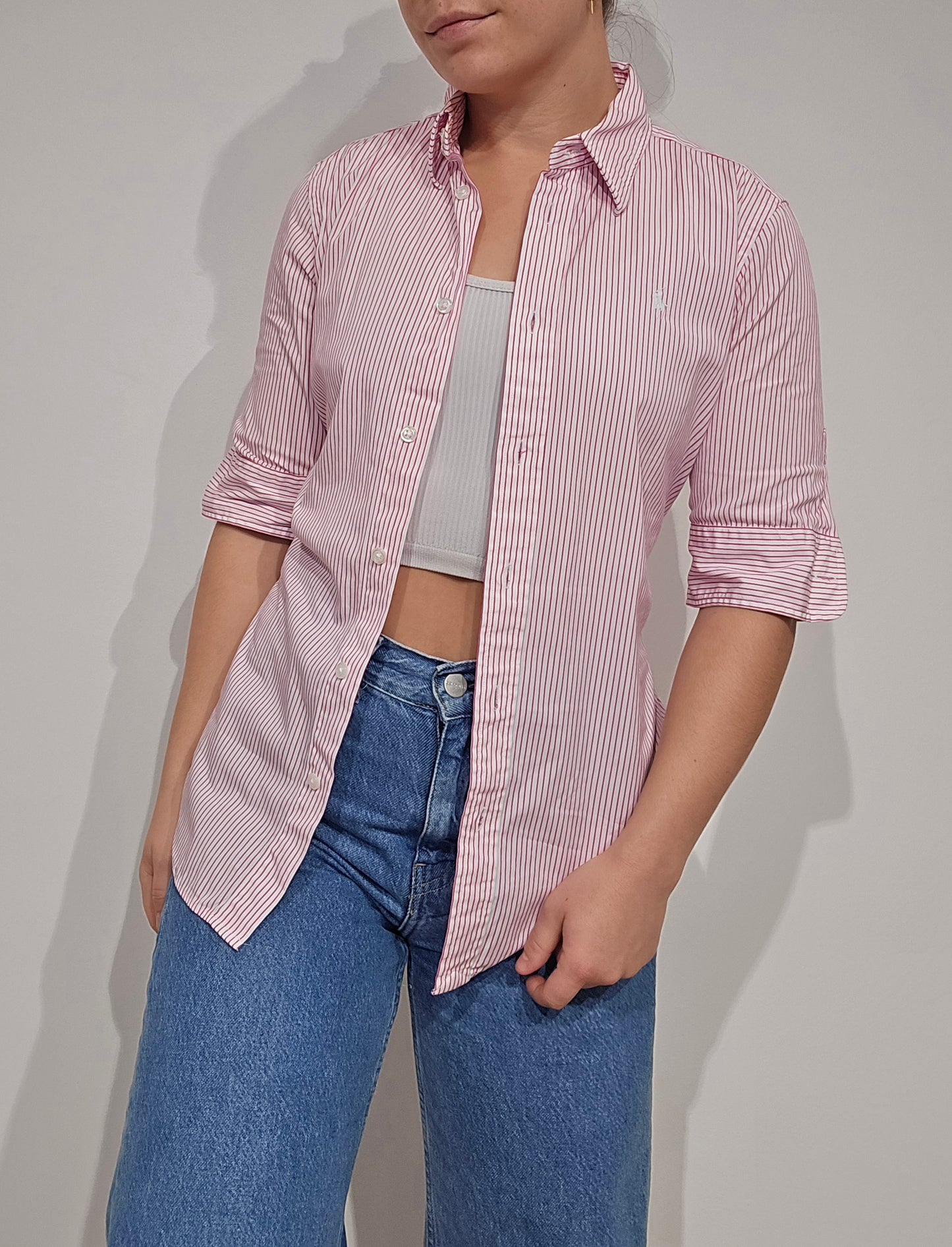Chemise silm fit à rayures rose - XS