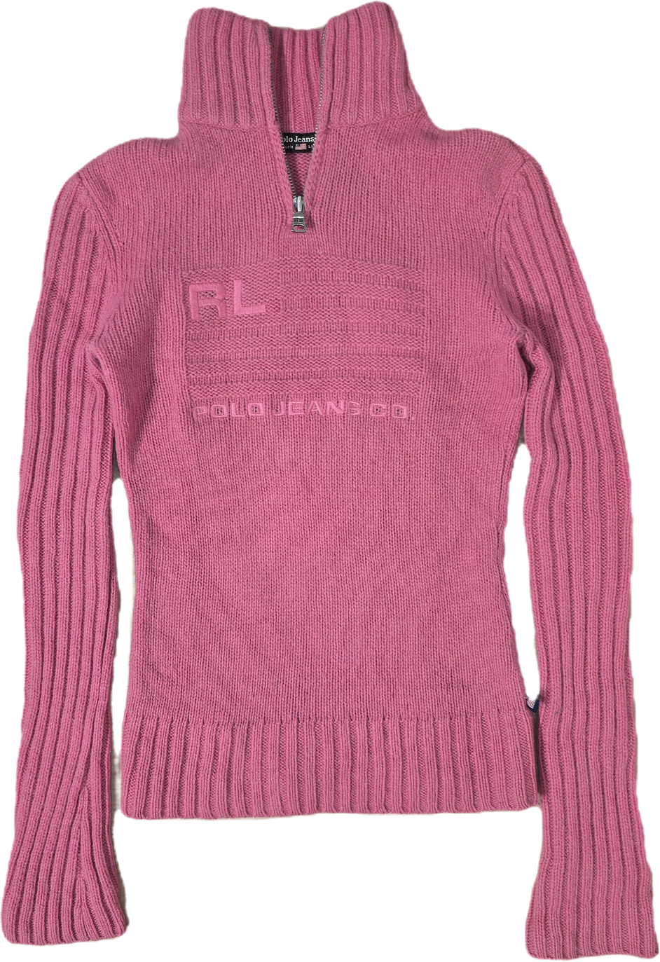 Pull camionneur en laine rose american flag (moulant) - XS