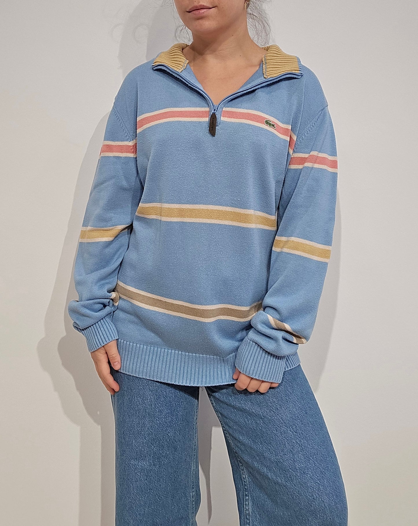 Pull camionneur en coton bleu ciel à rayures - L