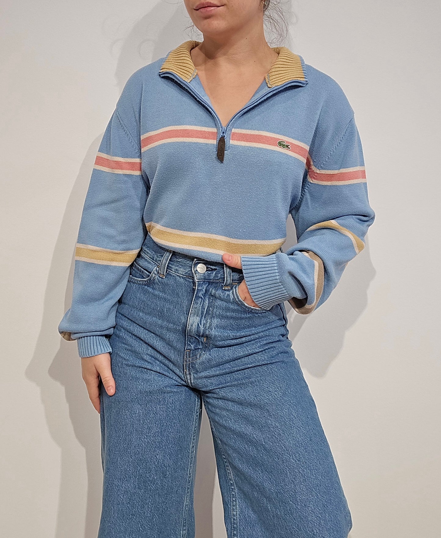 Pull camionneur en coton bleu ciel à rayures - L