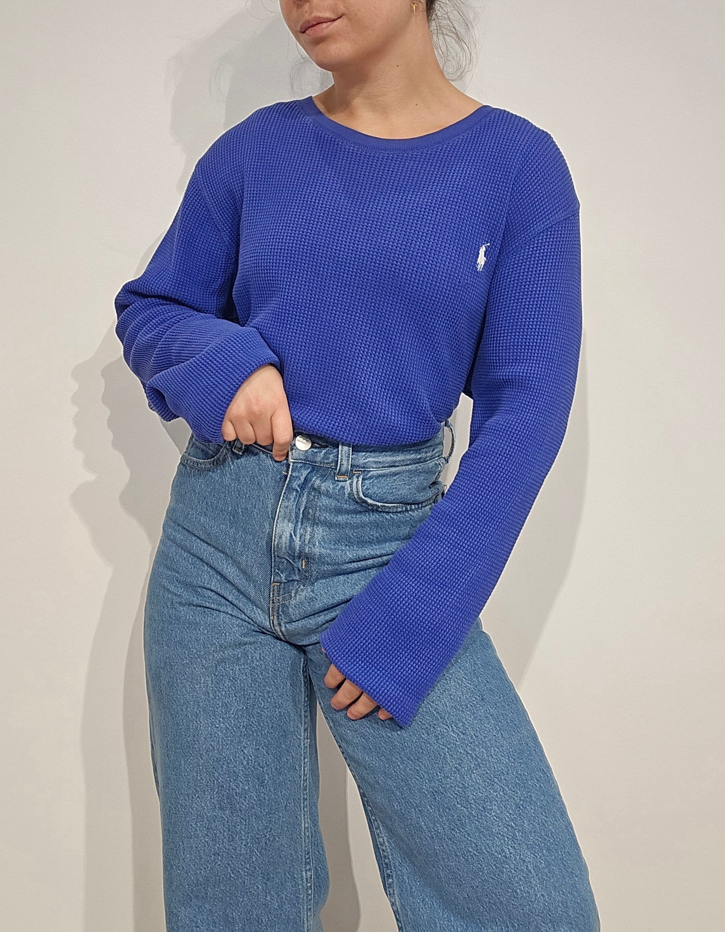 Pull léger en coton bleu - XL