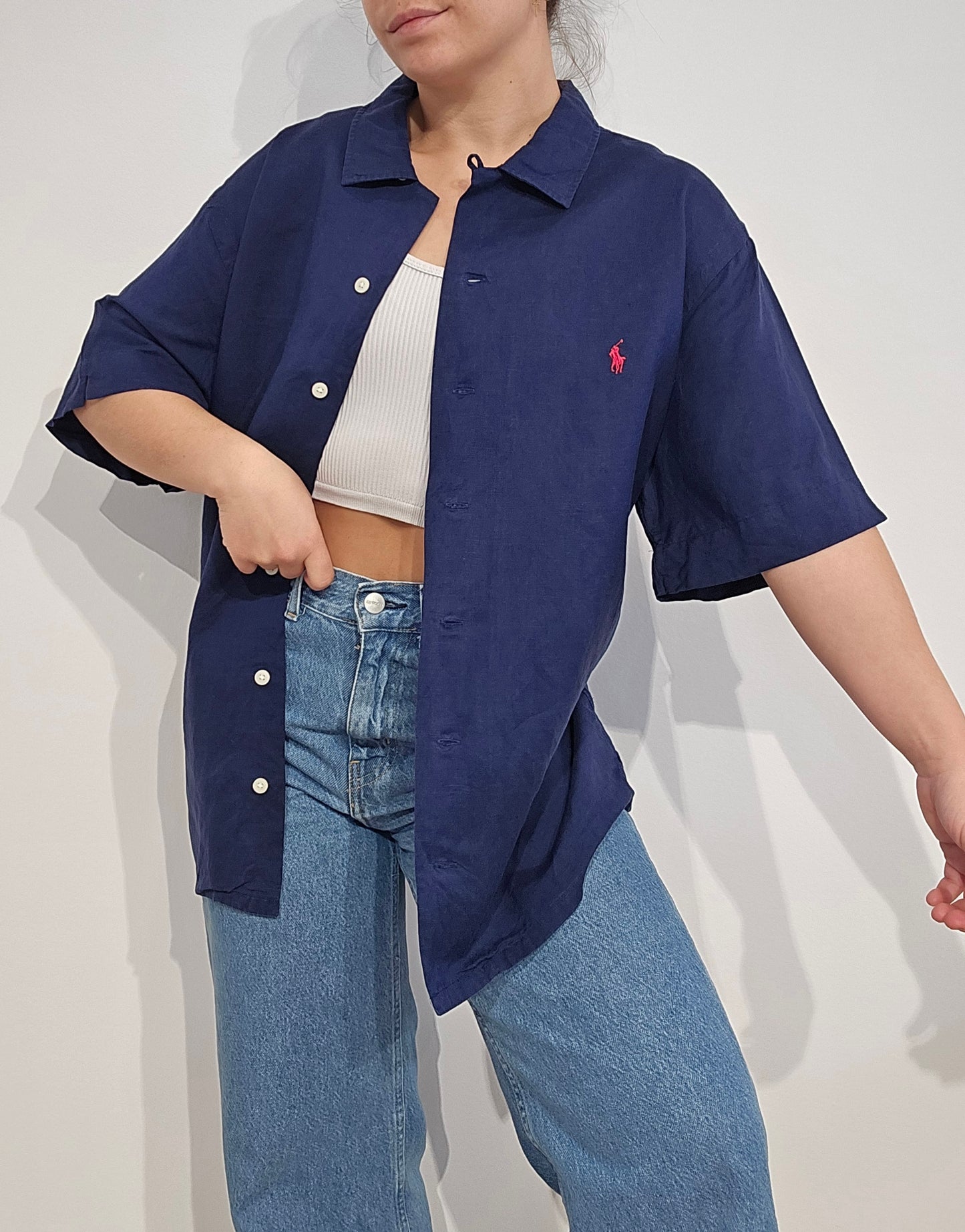 Chemise custom fit en lin marine - XL