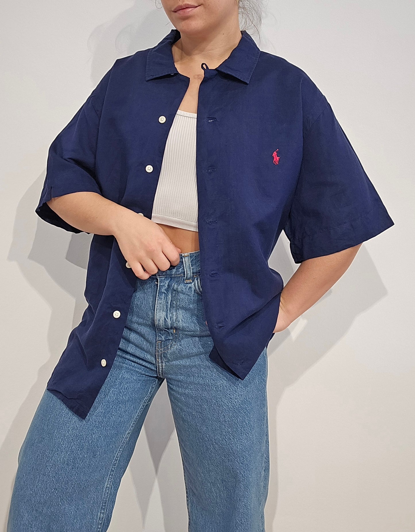 Chemise custom fit en lin marine - XL