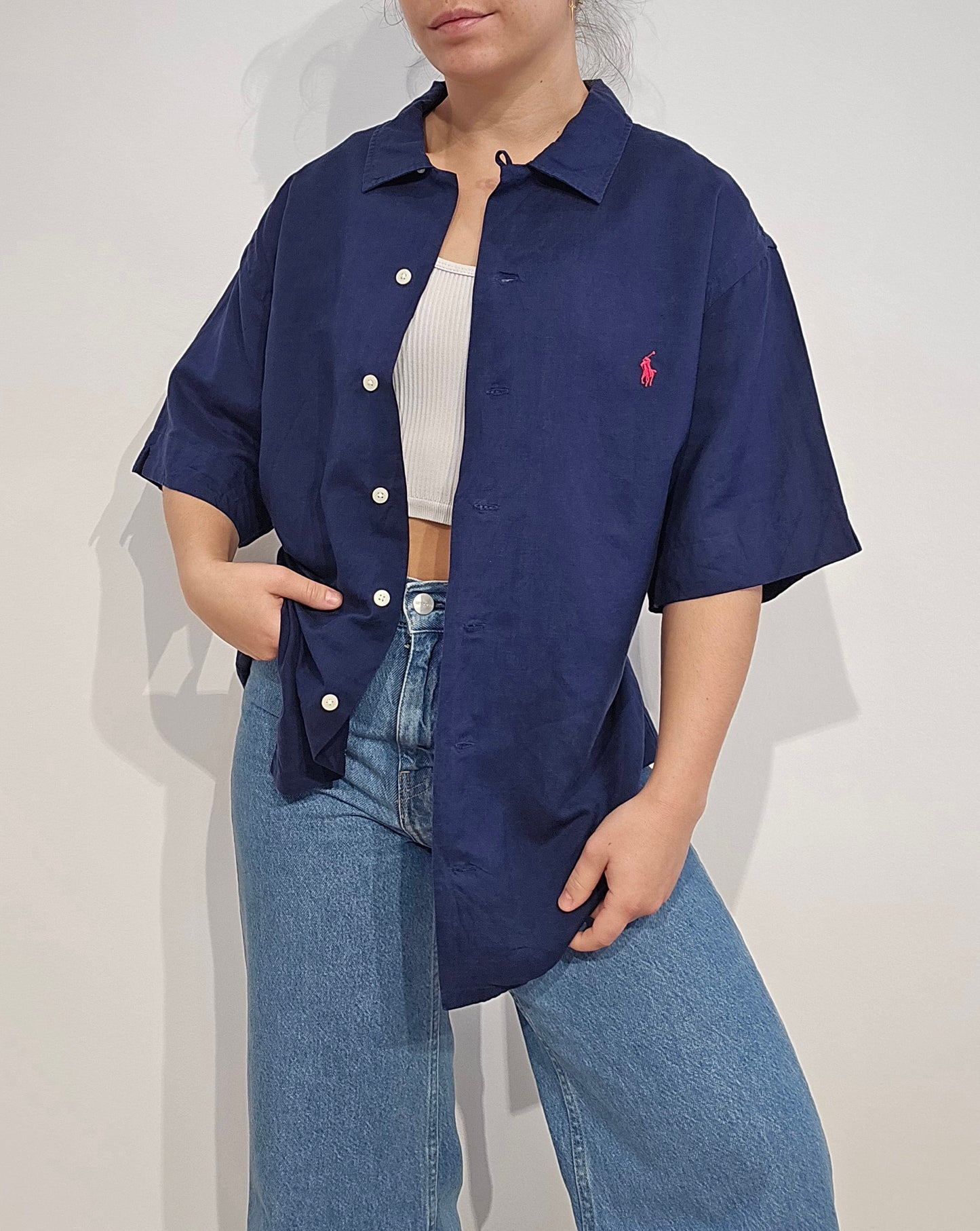Chemise custom fit en lin marine - XL