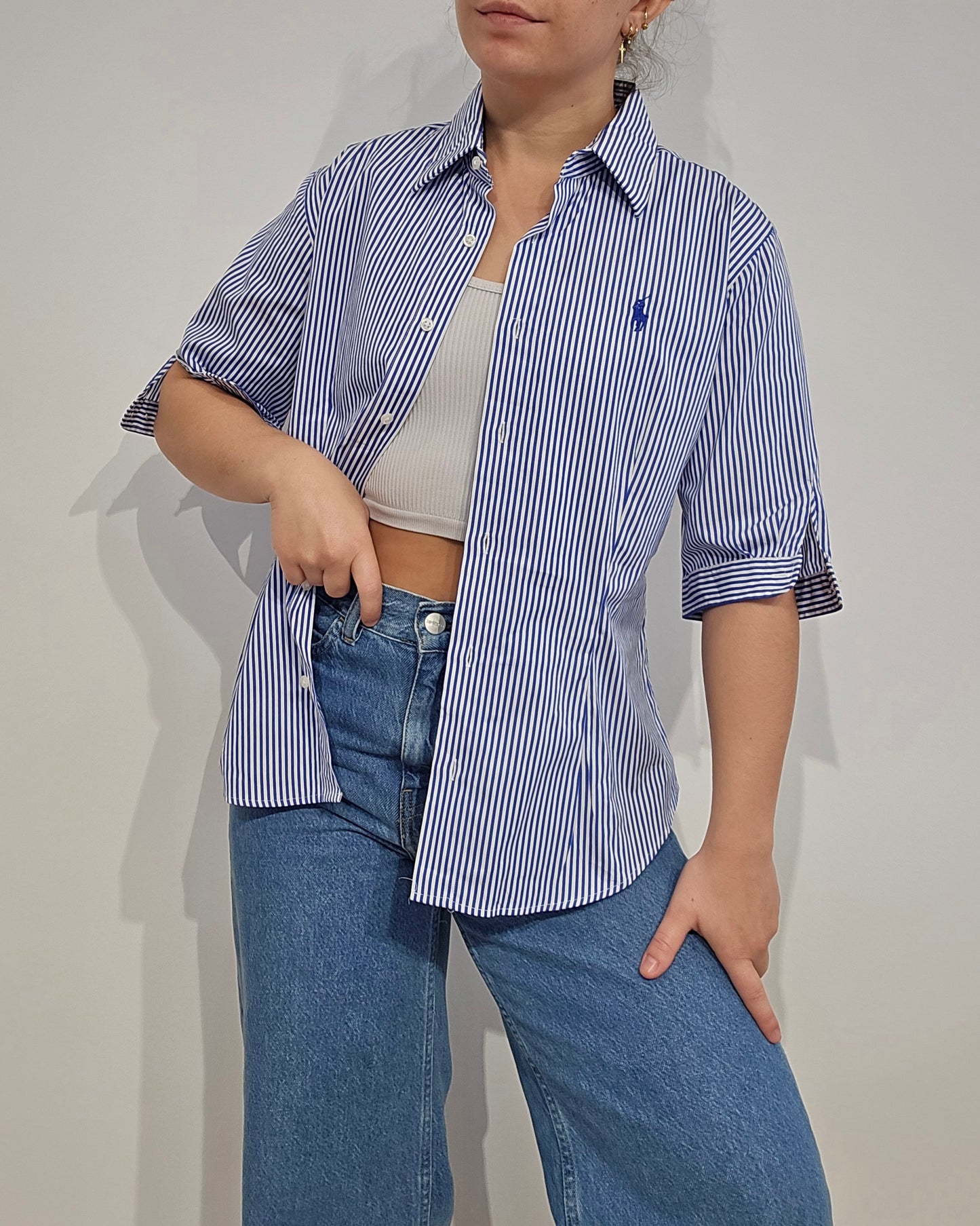 Chemise silm fit à rayures bleu - XS