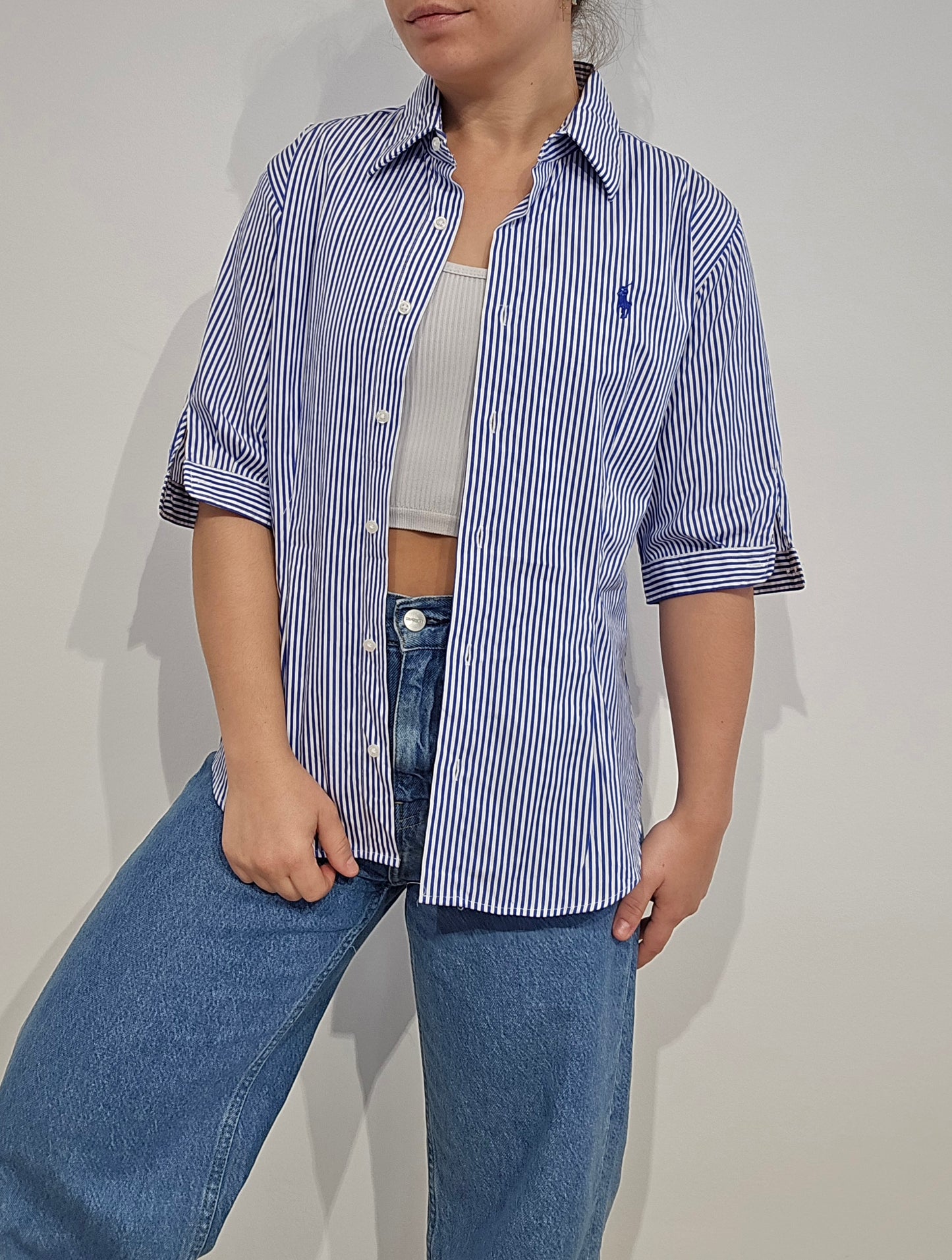 Chemise silm fit à rayures bleu - XS