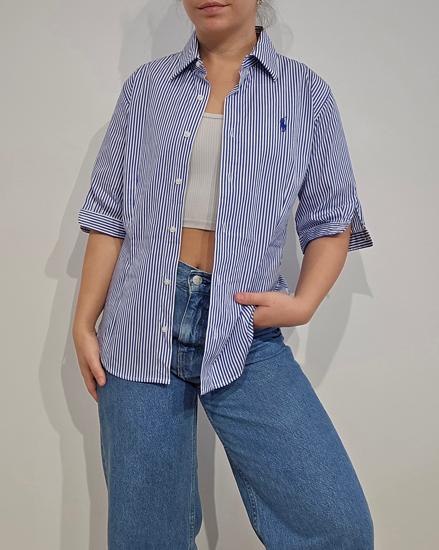 Chemise silm fit à rayures bleu - XS