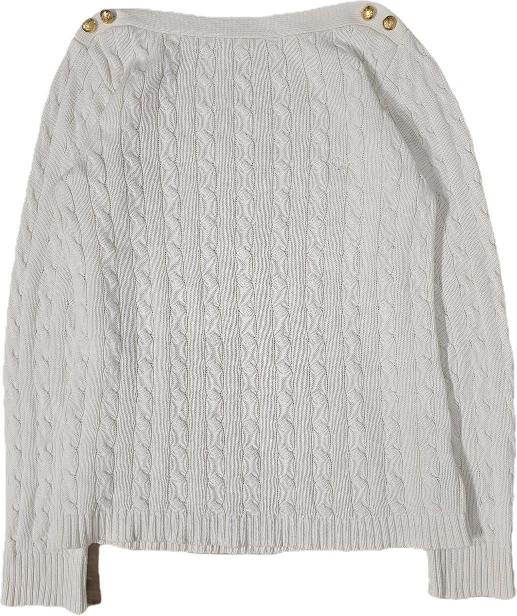 Pull en maille torsadée crème col bateau - M